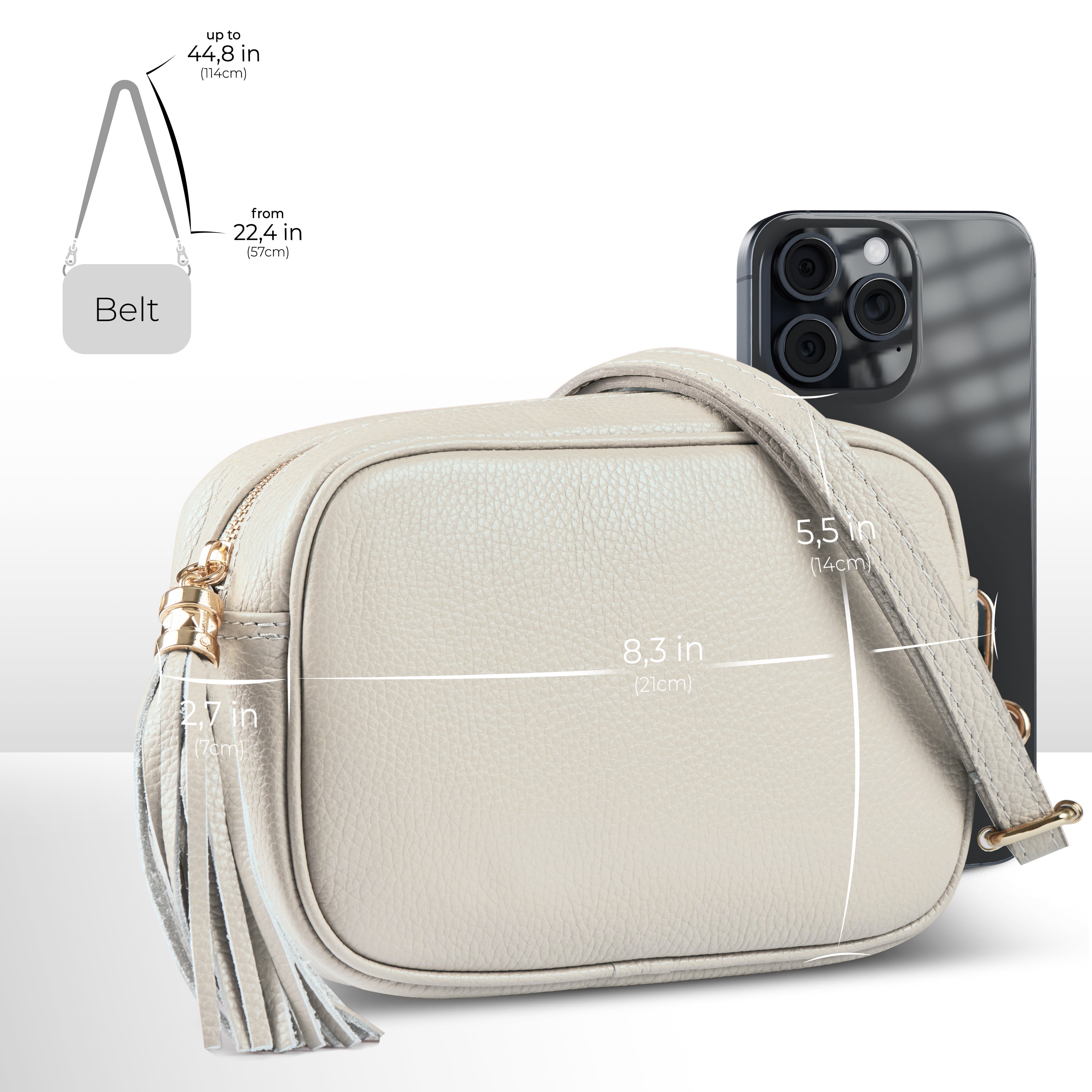 Italian Genuine Pebbled Calf Leather Crossbody Bag