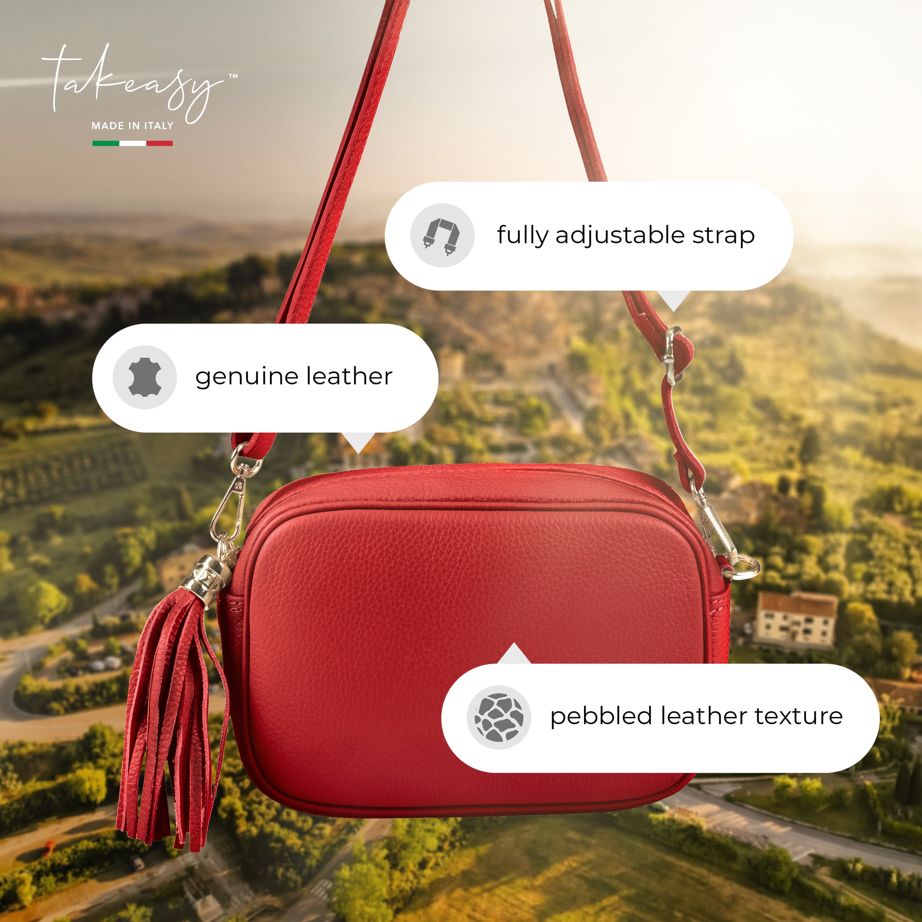 Italian Genuine Pebbled Calf Leather Crossbody Bag