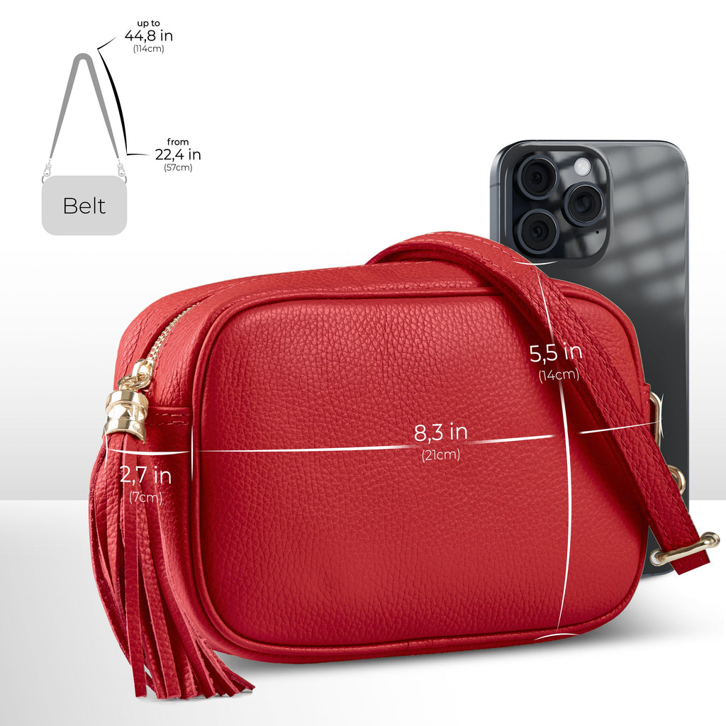 Italian Genuine Pebbled Calf Leather Crossbody Bag