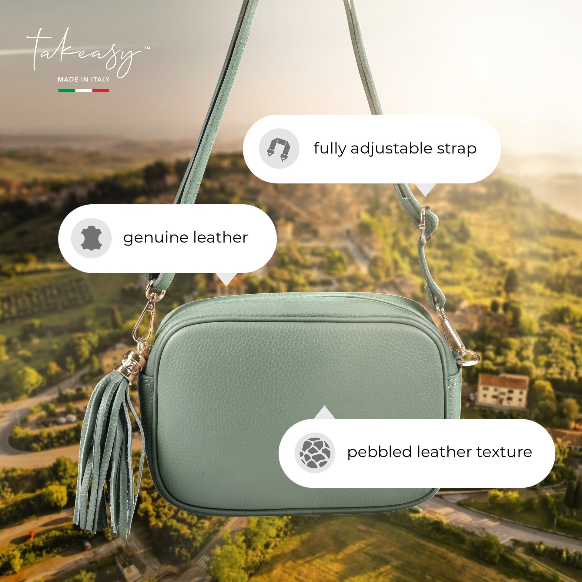 Italian Genuine Pebbled Calf Leather Crossbody Bag