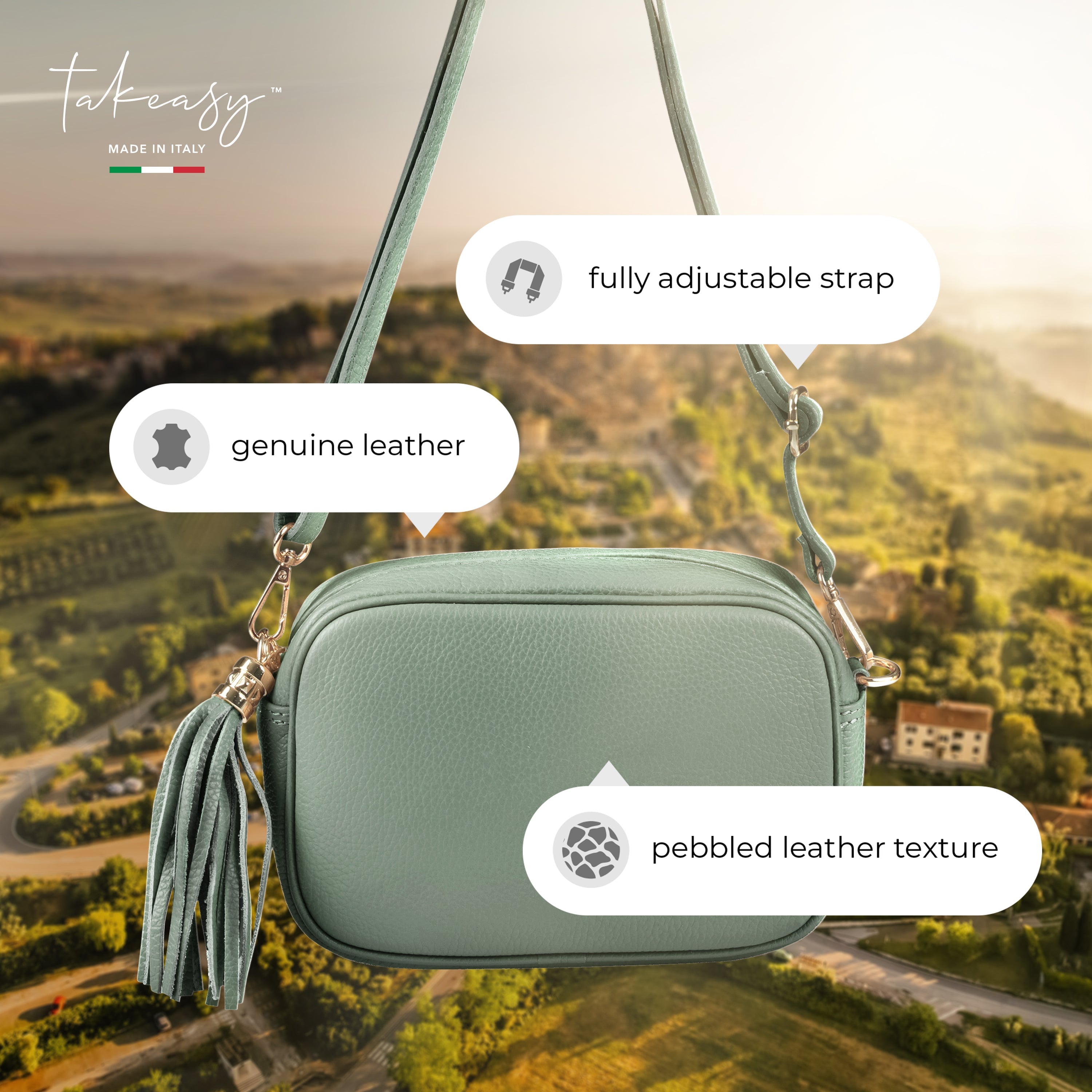 Italian Genuine Pebbled Calf Leather Crossbody Bag