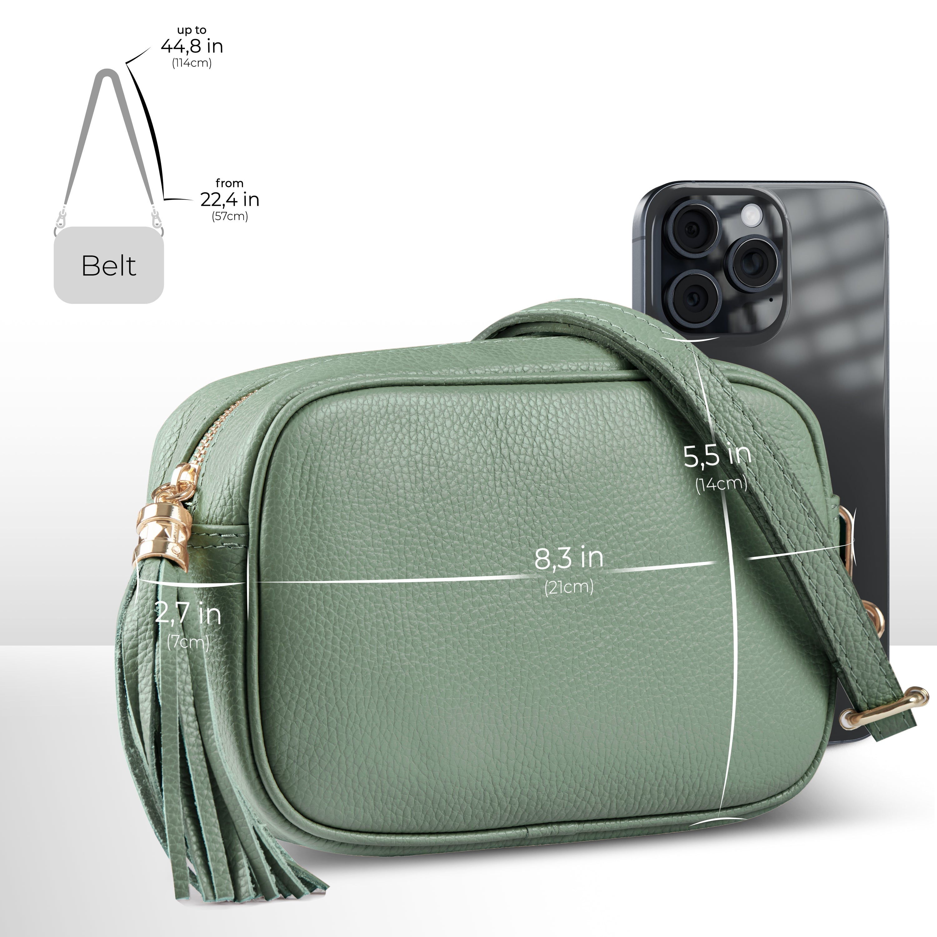 Italian Genuine Pebbled Calf Leather Crossbody Bag