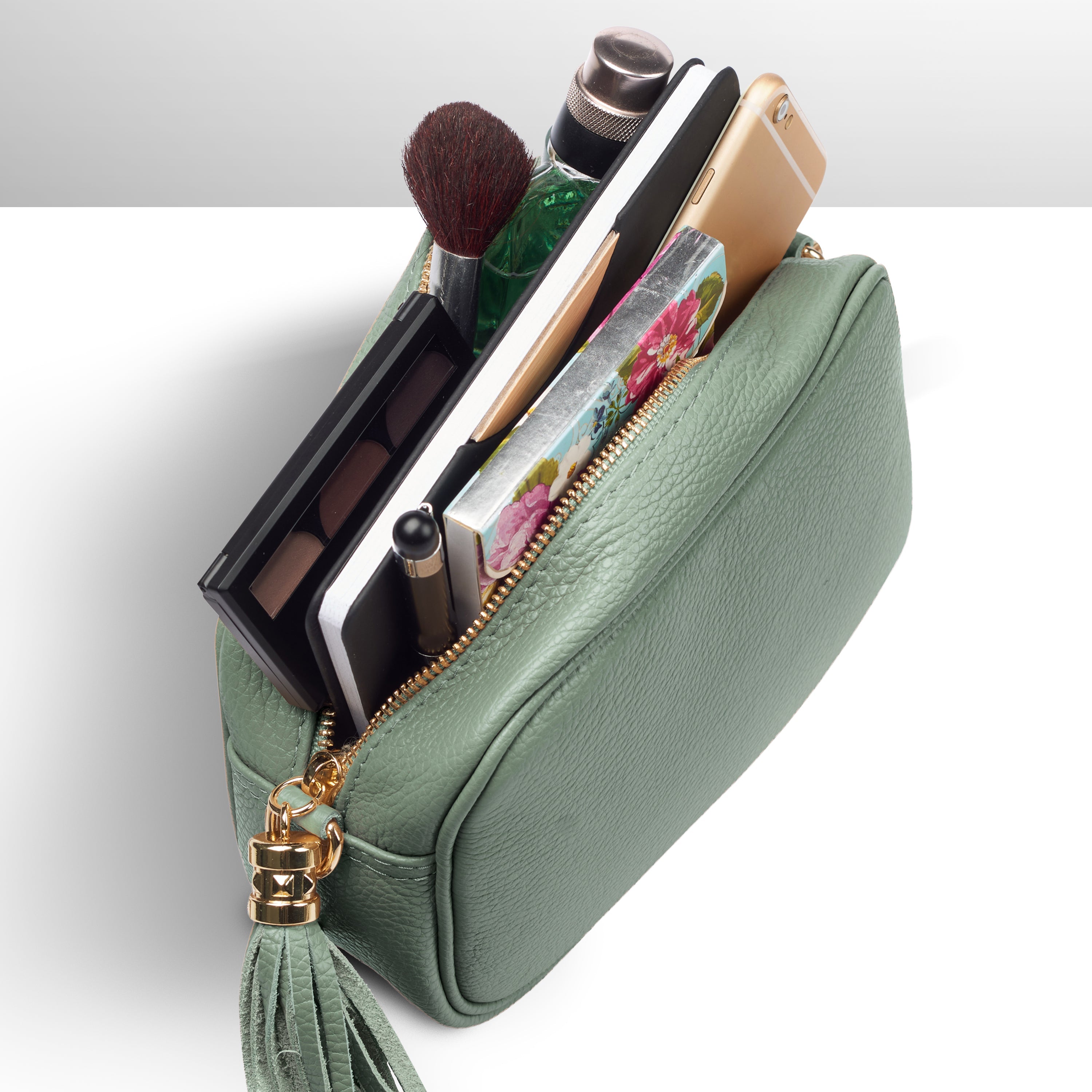 Italian Genuine Pebbled Calf Leather Crossbody Bag