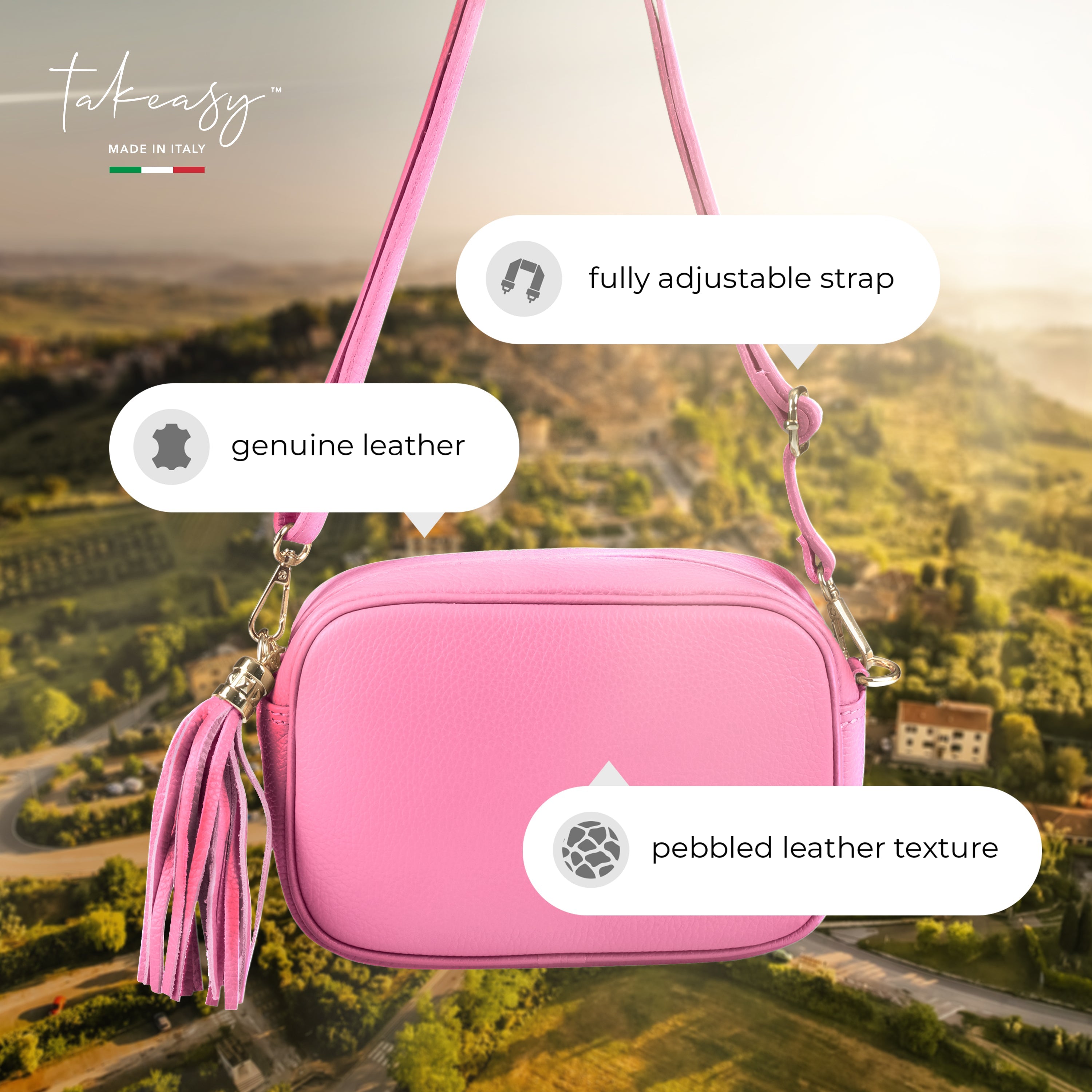 Italian Genuine Pebbled Calf Leather Crossbody Bag