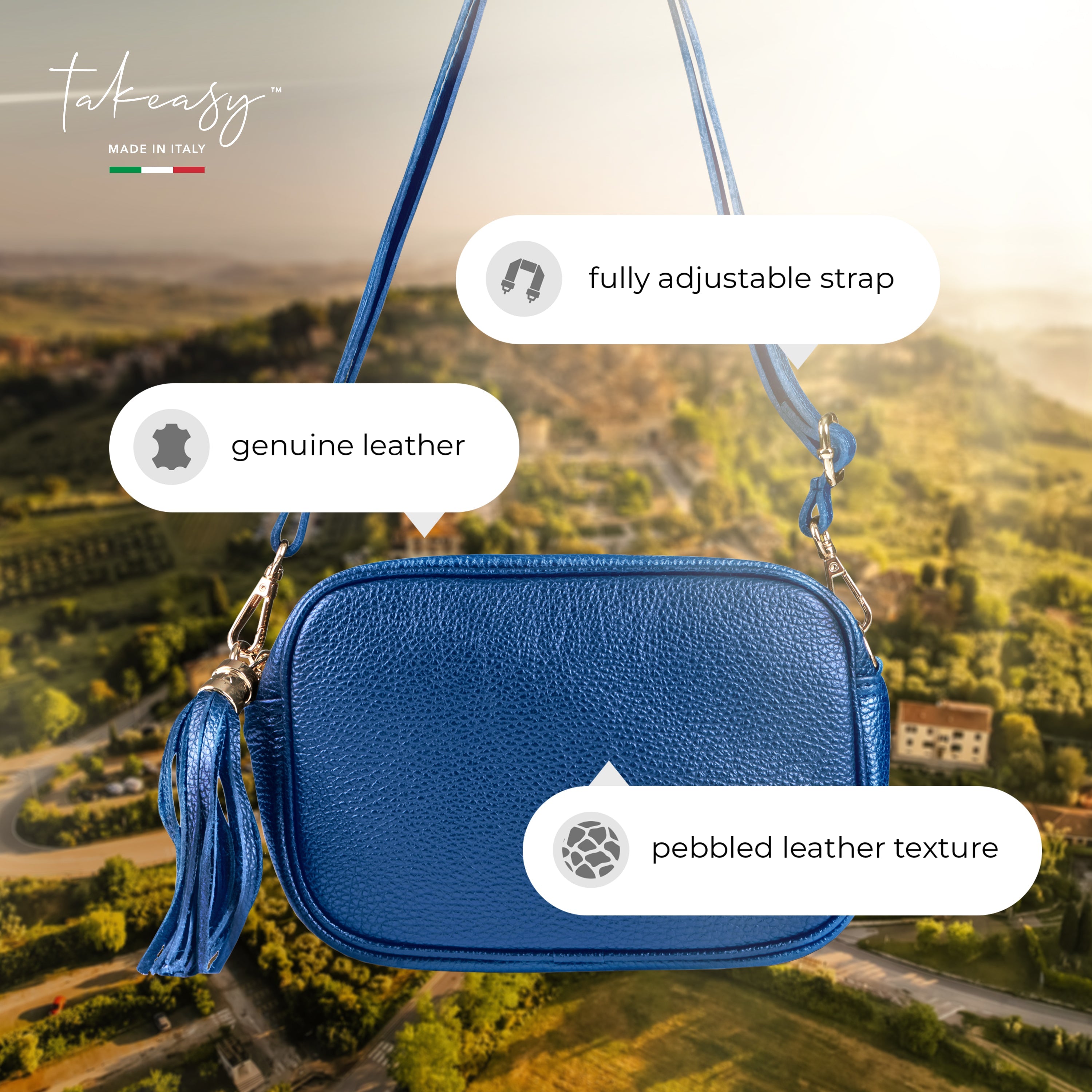 Italian Genuine Pebbled Calf Leather Crossbody Bag