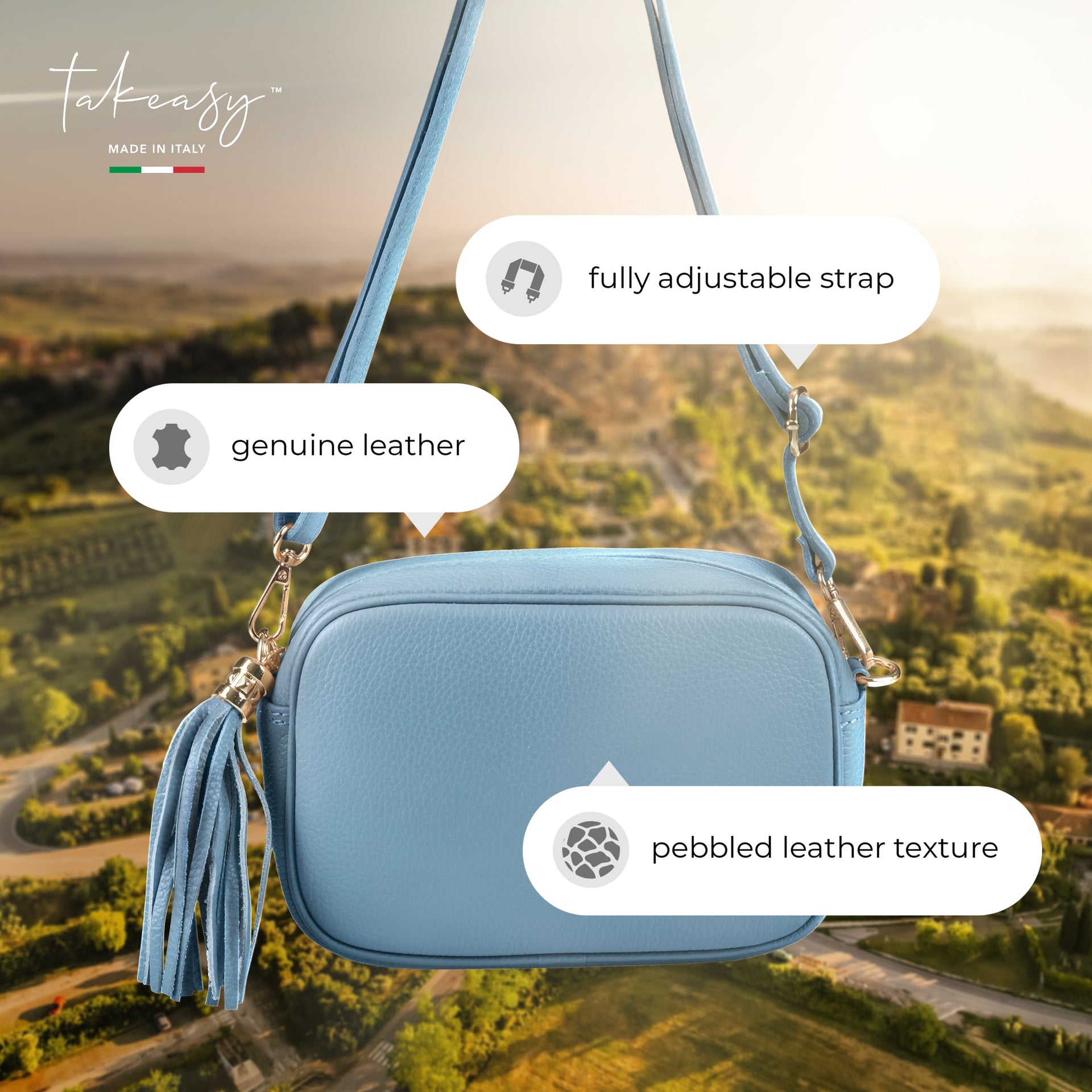 Italian Genuine Pebbled Calf Leather Crossbody Bag