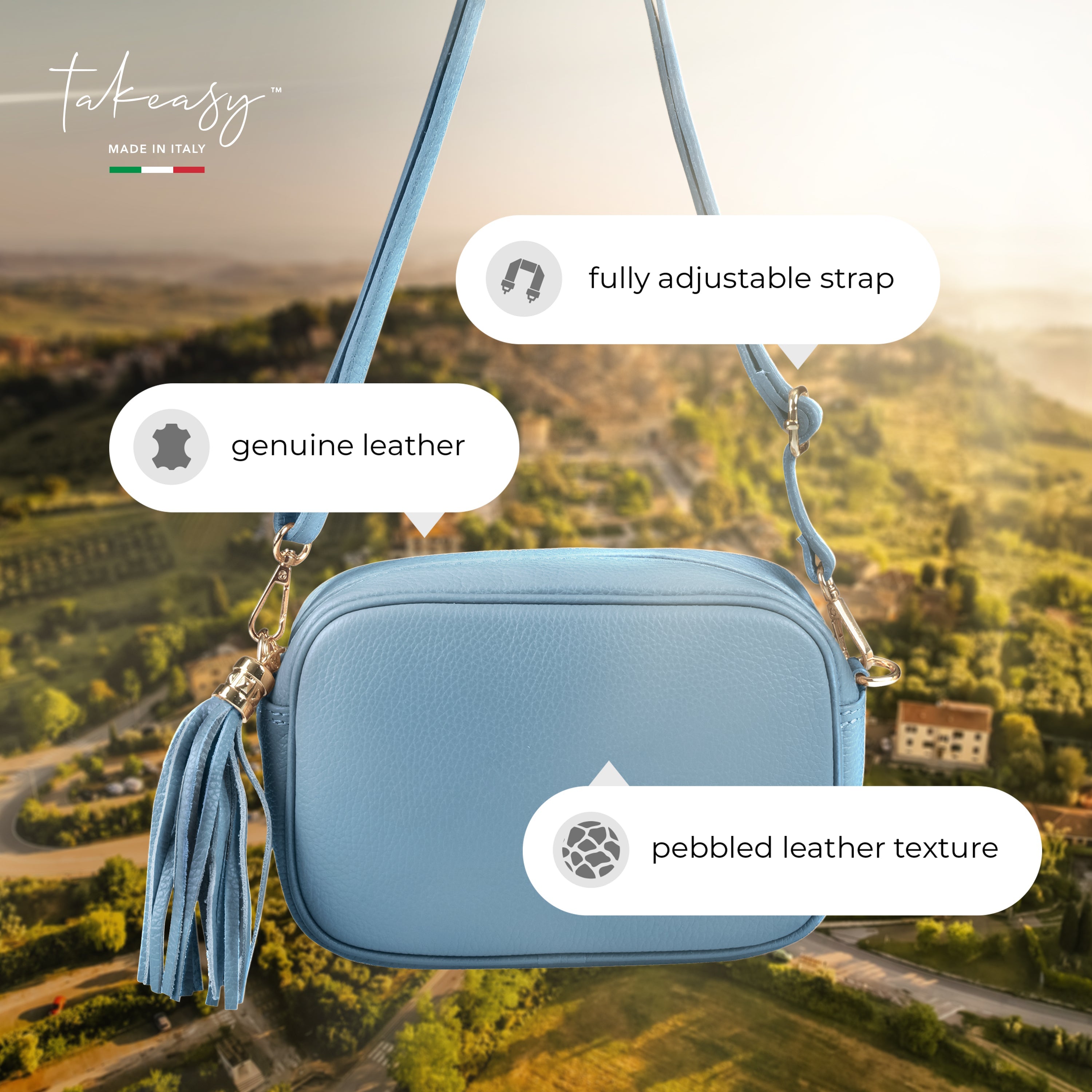 Italian Genuine Pebbled Calf Leather Crossbody Bag
