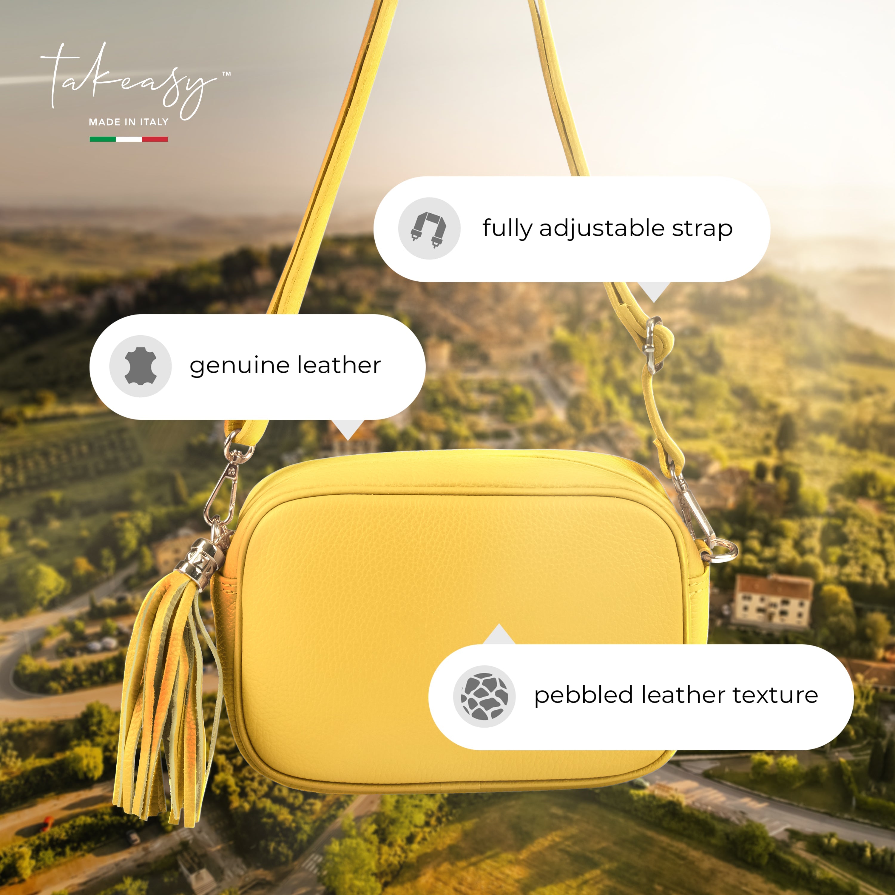 Italian Genuine Pebbled Calf Leather Crossbody Bag