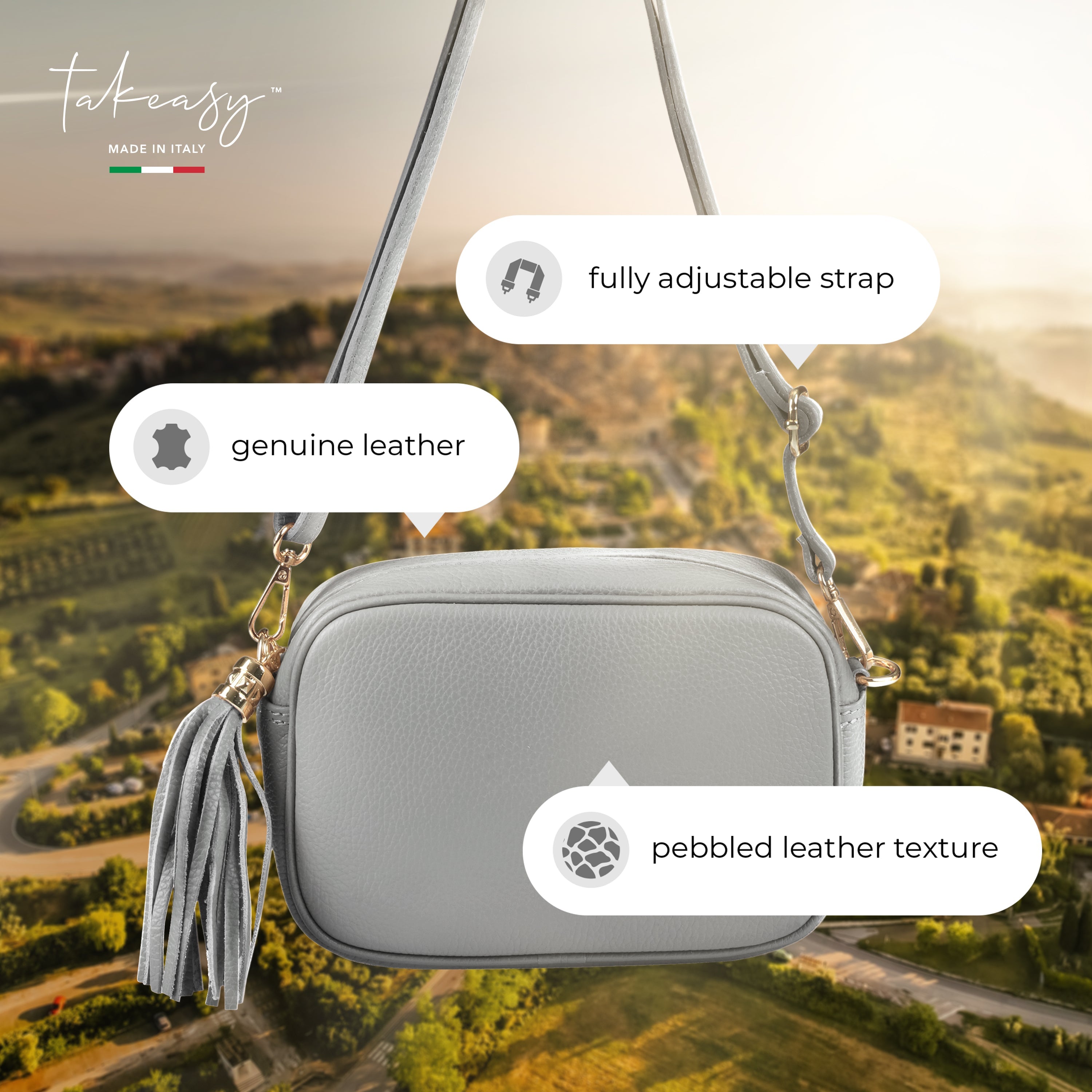 Italian Genuine Pebbled Calf Leather Crossbody Bag