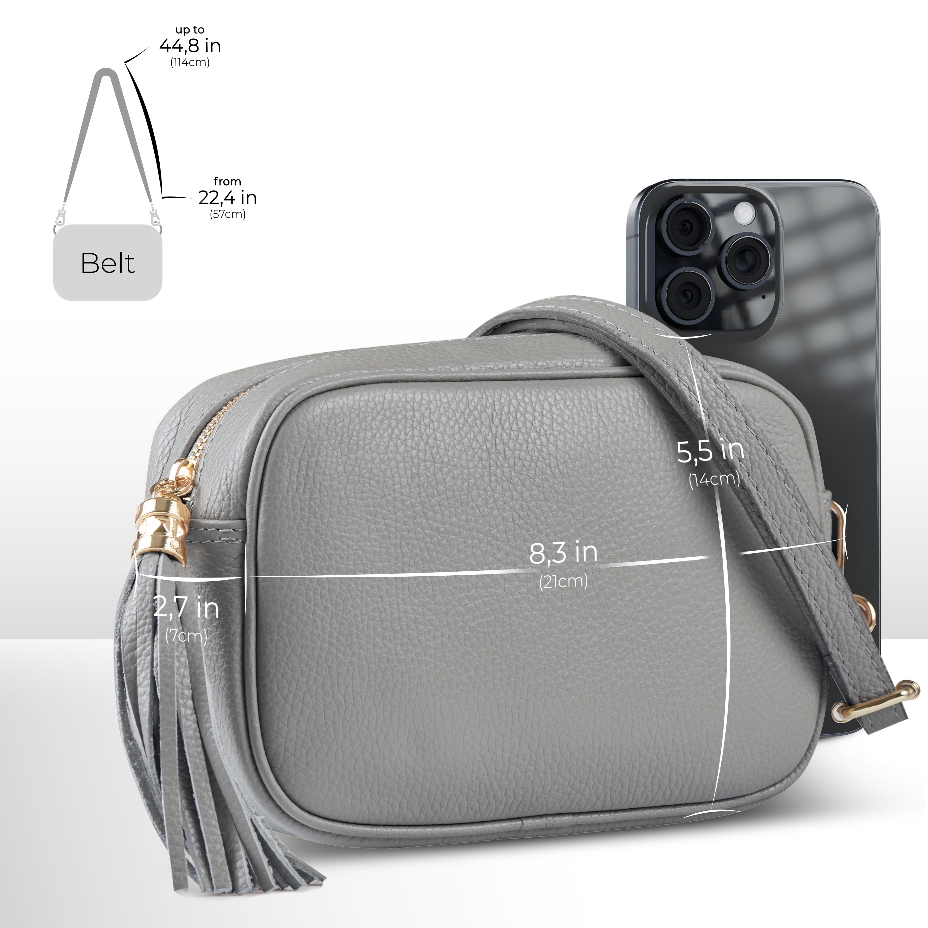 Italian Genuine Pebbled Calf Leather Crossbody Bag