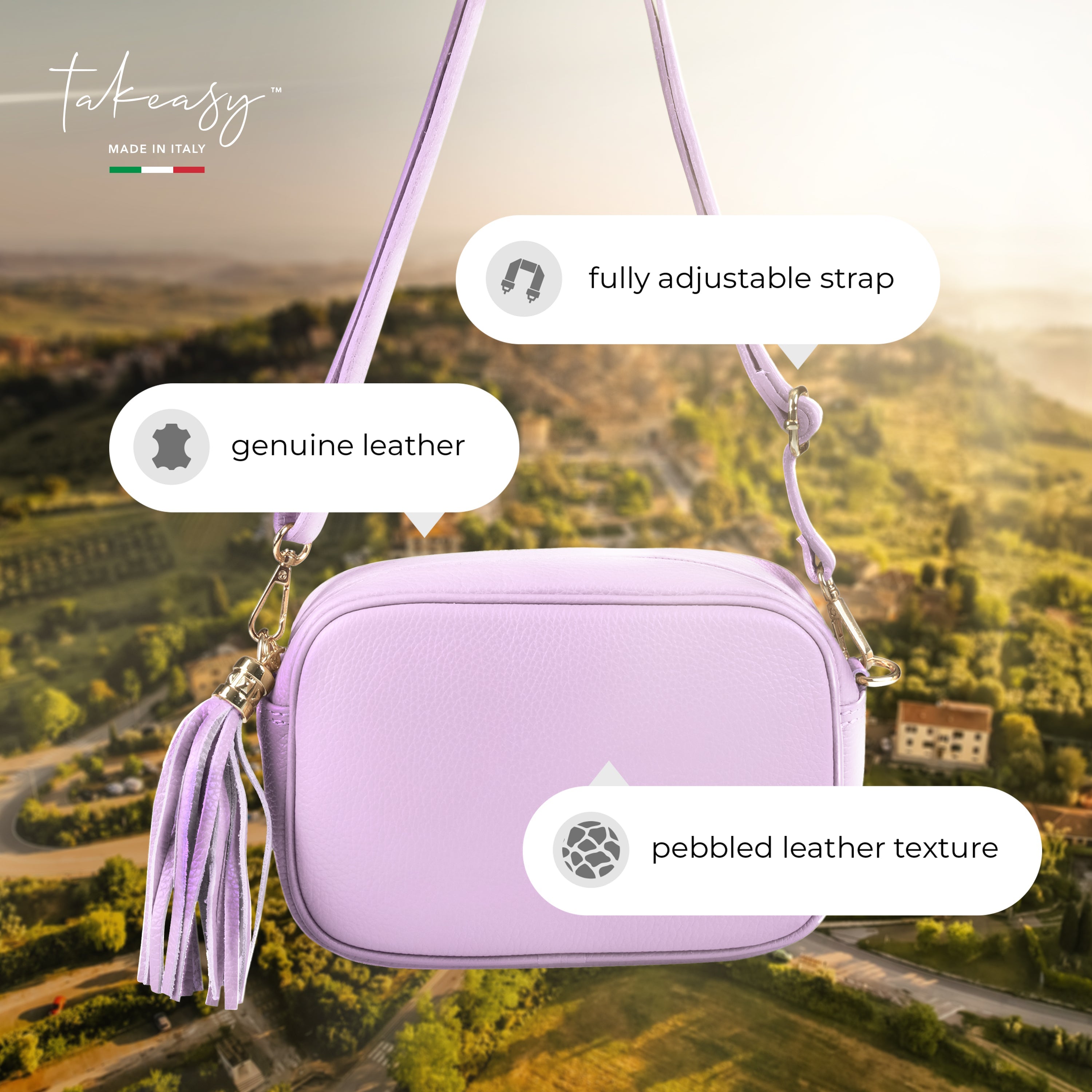 Italian Genuine Pebbled Calf Leather Crossbody Bag