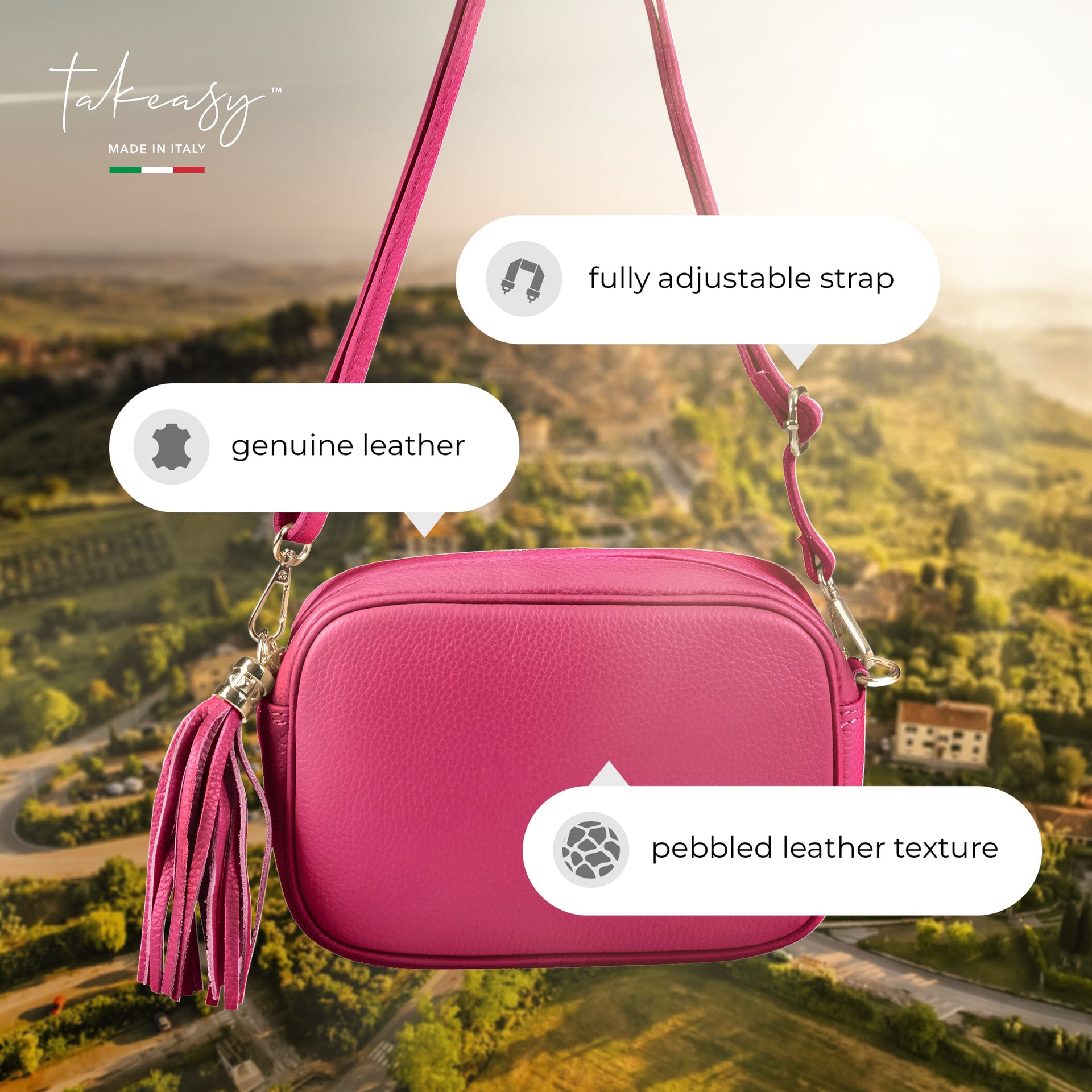 Italian Genuine Pebbled Calf Leather Crossbody Bag