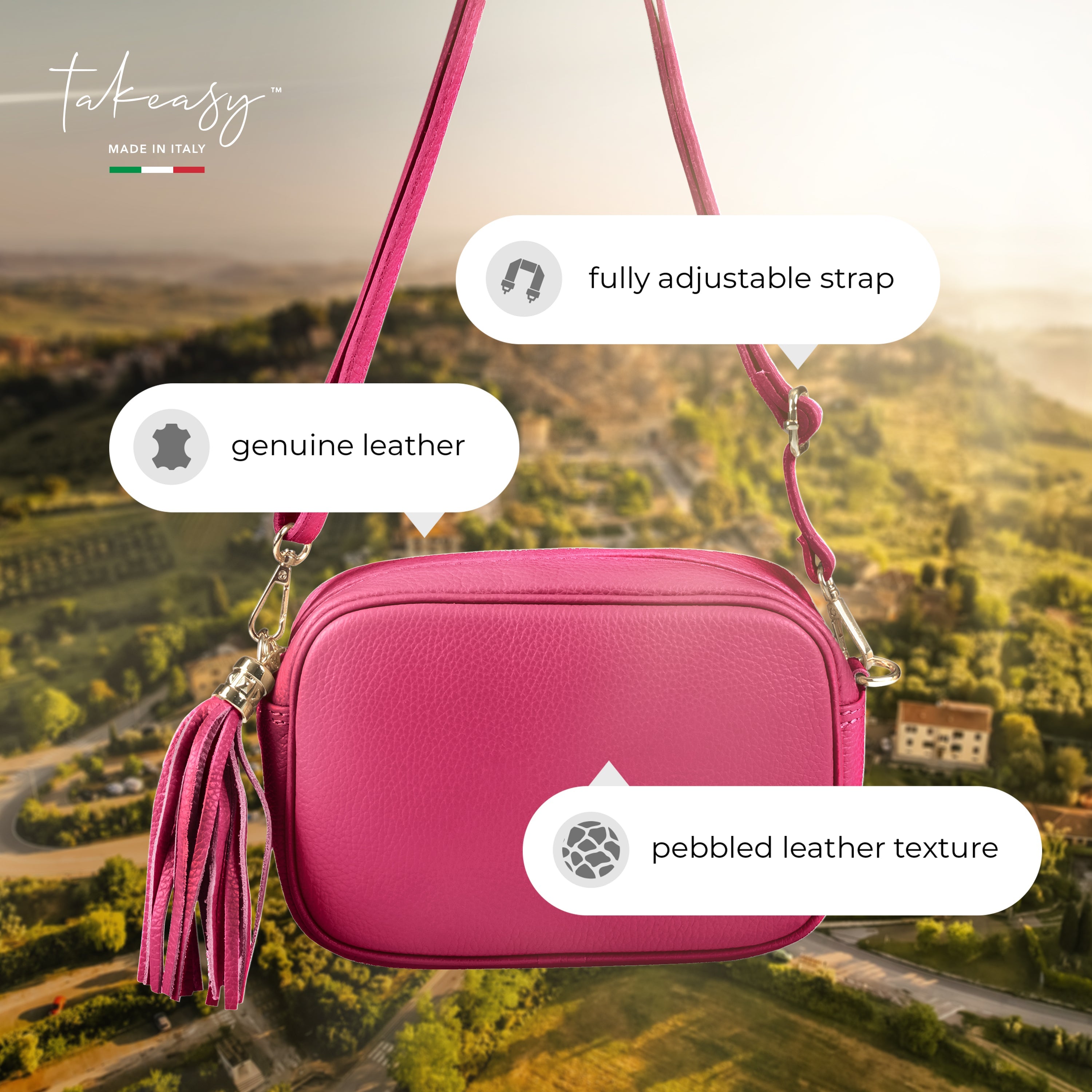 Italian Genuine Pebbled Calf Leather Crossbody Bag