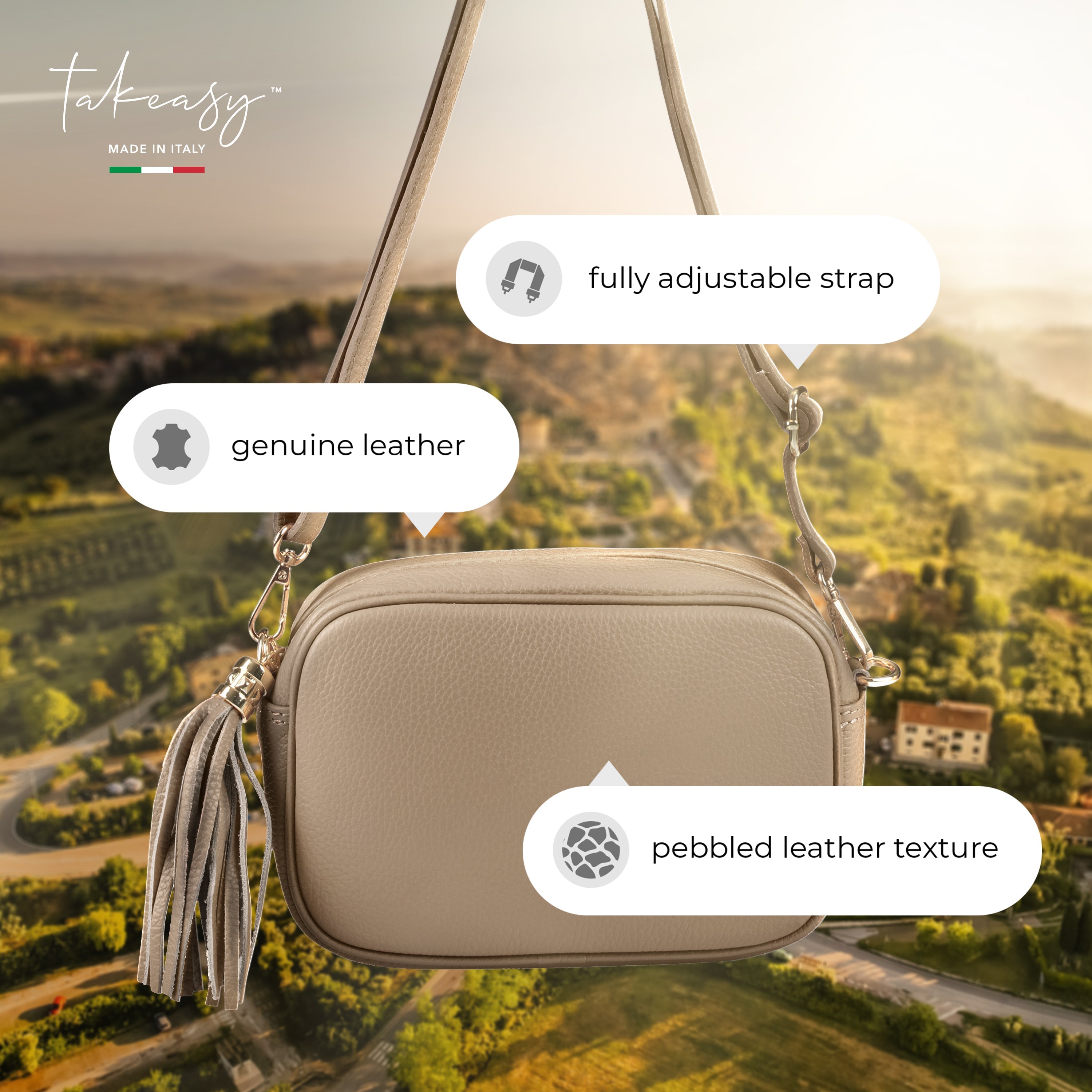 Italian Genuine Pebbled Calf Leather Crossbody Bag