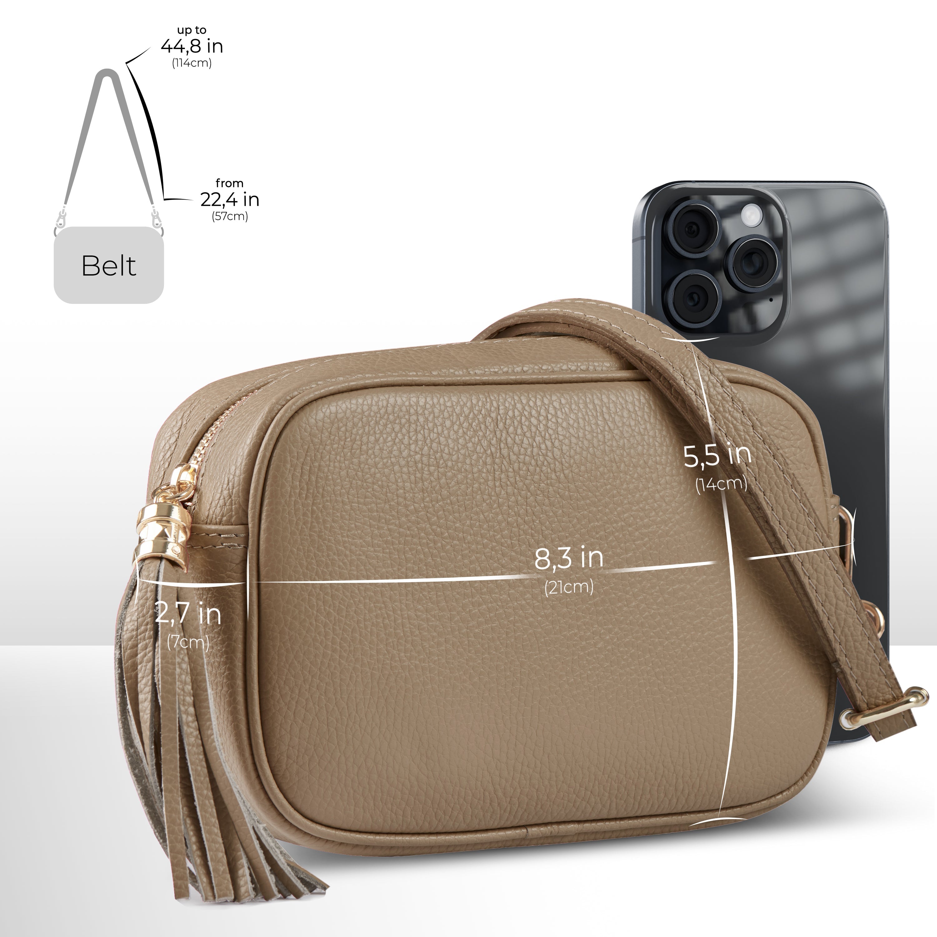 Italian Genuine Pebbled Calf Leather Crossbody Bag
