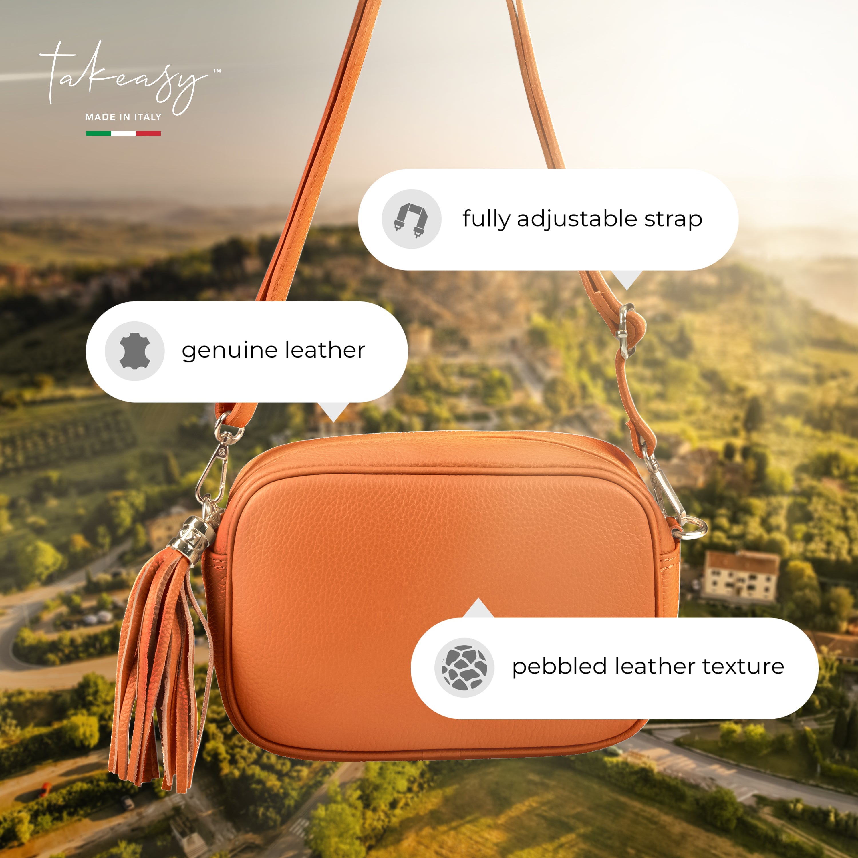 Italian Genuine Pebbled Calf Leather Crossbody Bag