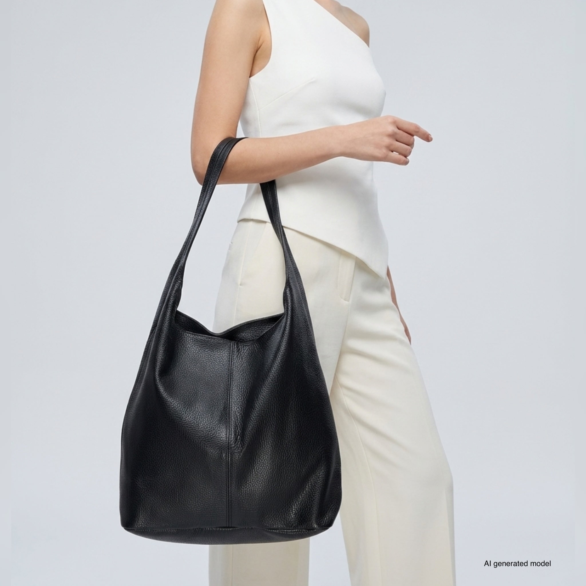 Large Italian Genuine Calf Leather Hobo Shoulder Bag