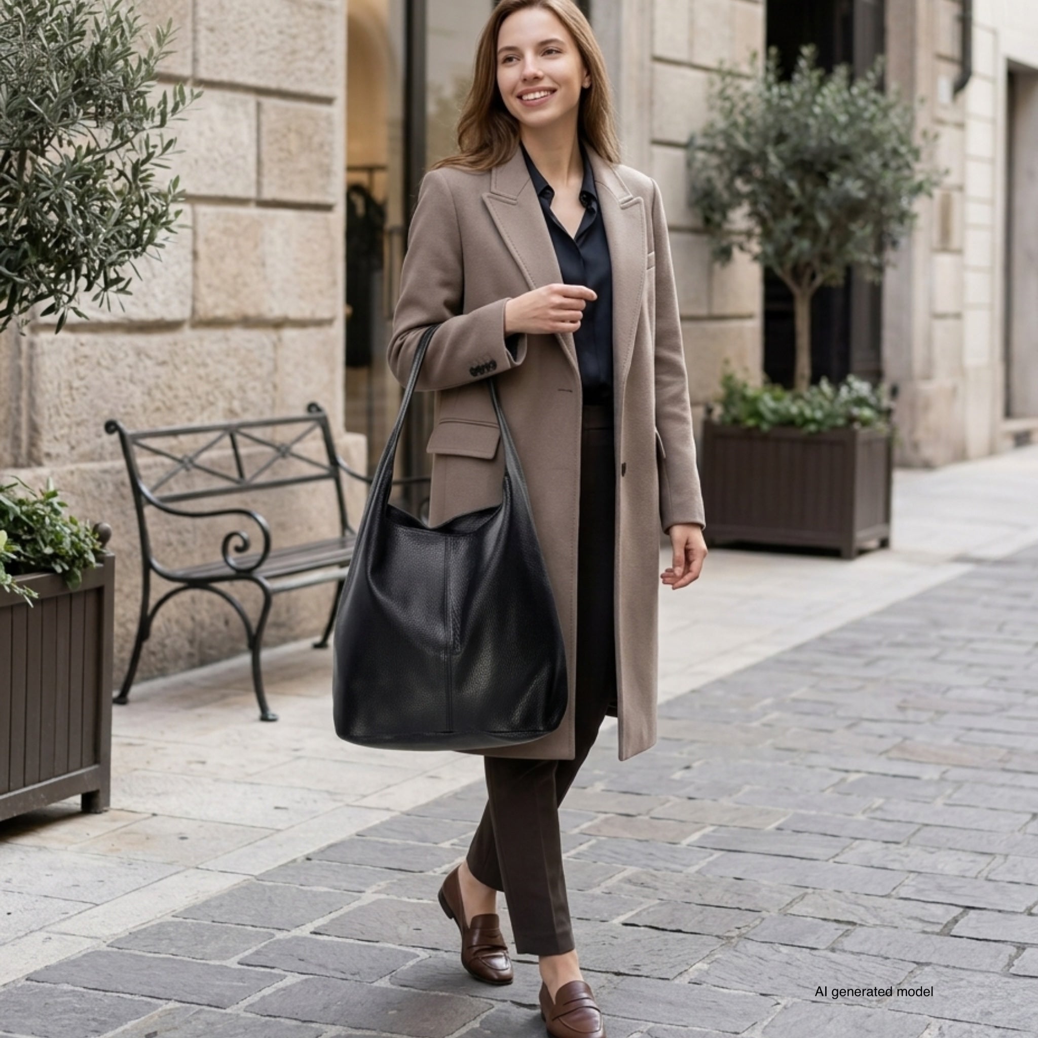 Large Italian Genuine Calf Leather Hobo Shoulder Bag