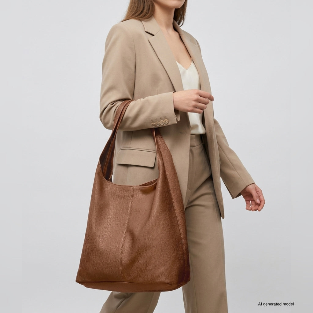 Large Italian Genuine Calf Leather Hobo Shoulder Bag