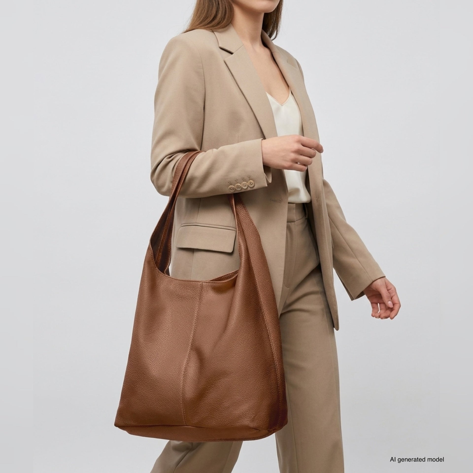 Large Italian Genuine Calf Leather Hobo Shoulder Bag