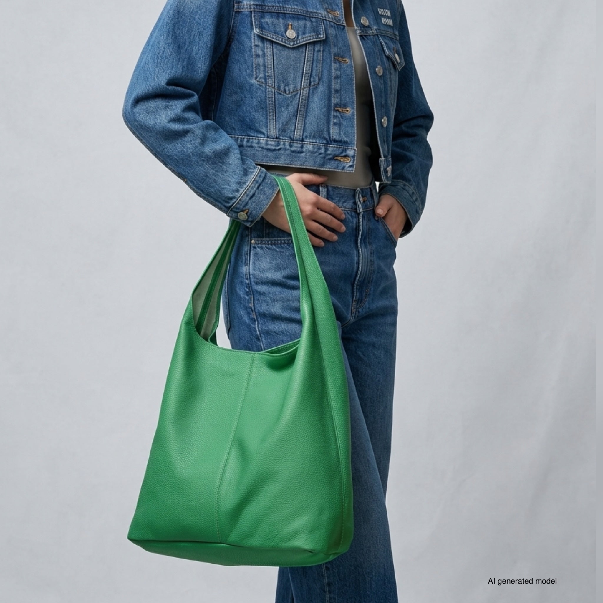 Large Italian Genuine Calf Leather Hobo Shoulder Bag