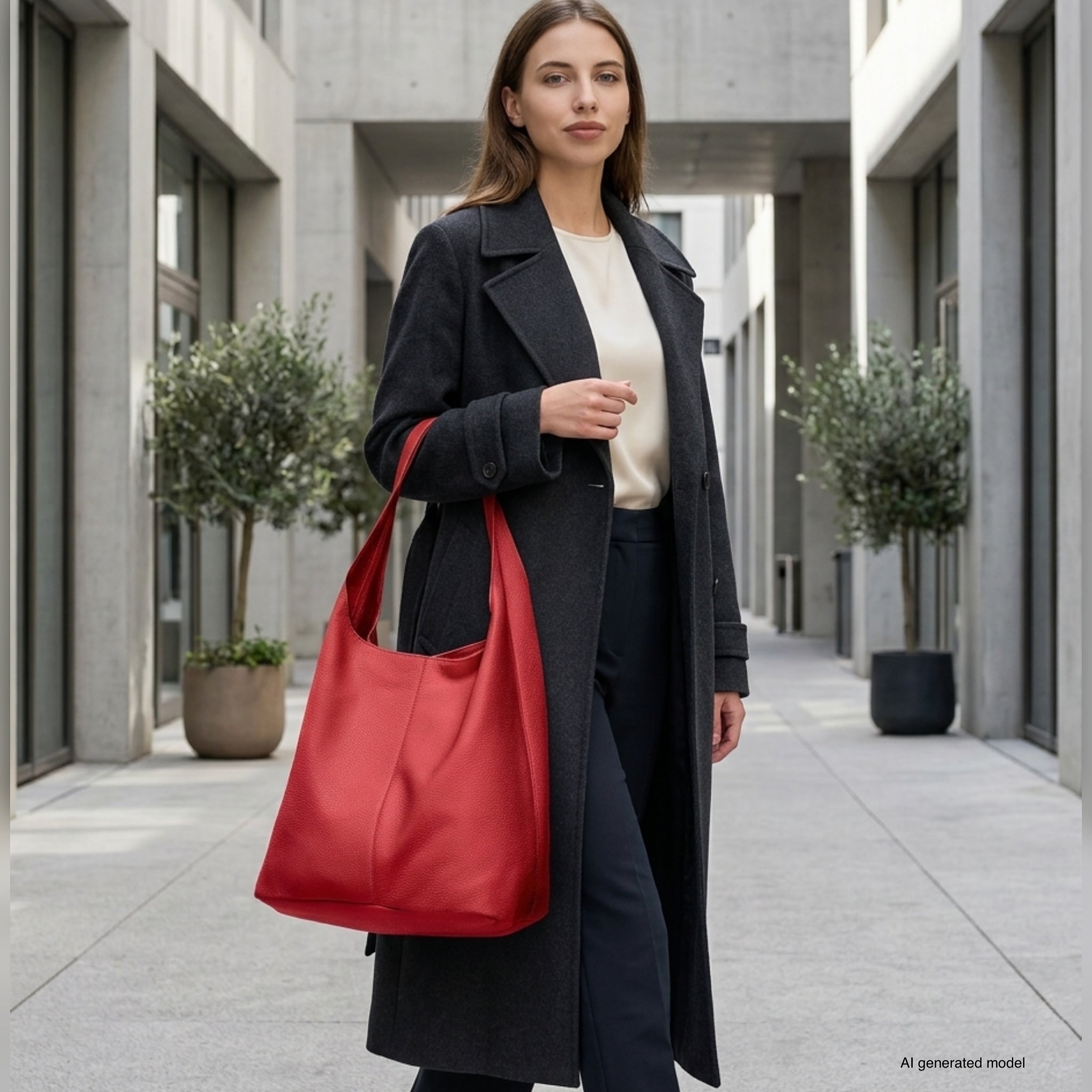 Large Italian Genuine Calf Leather Hobo Shoulder Bag