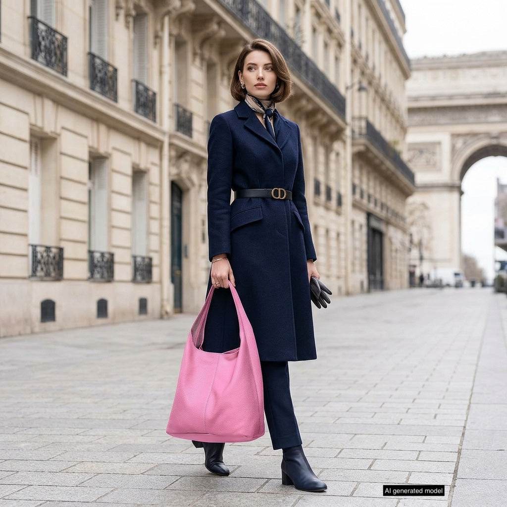 Large Italian Genuine Calf Leather Hobo Shoulder Bag