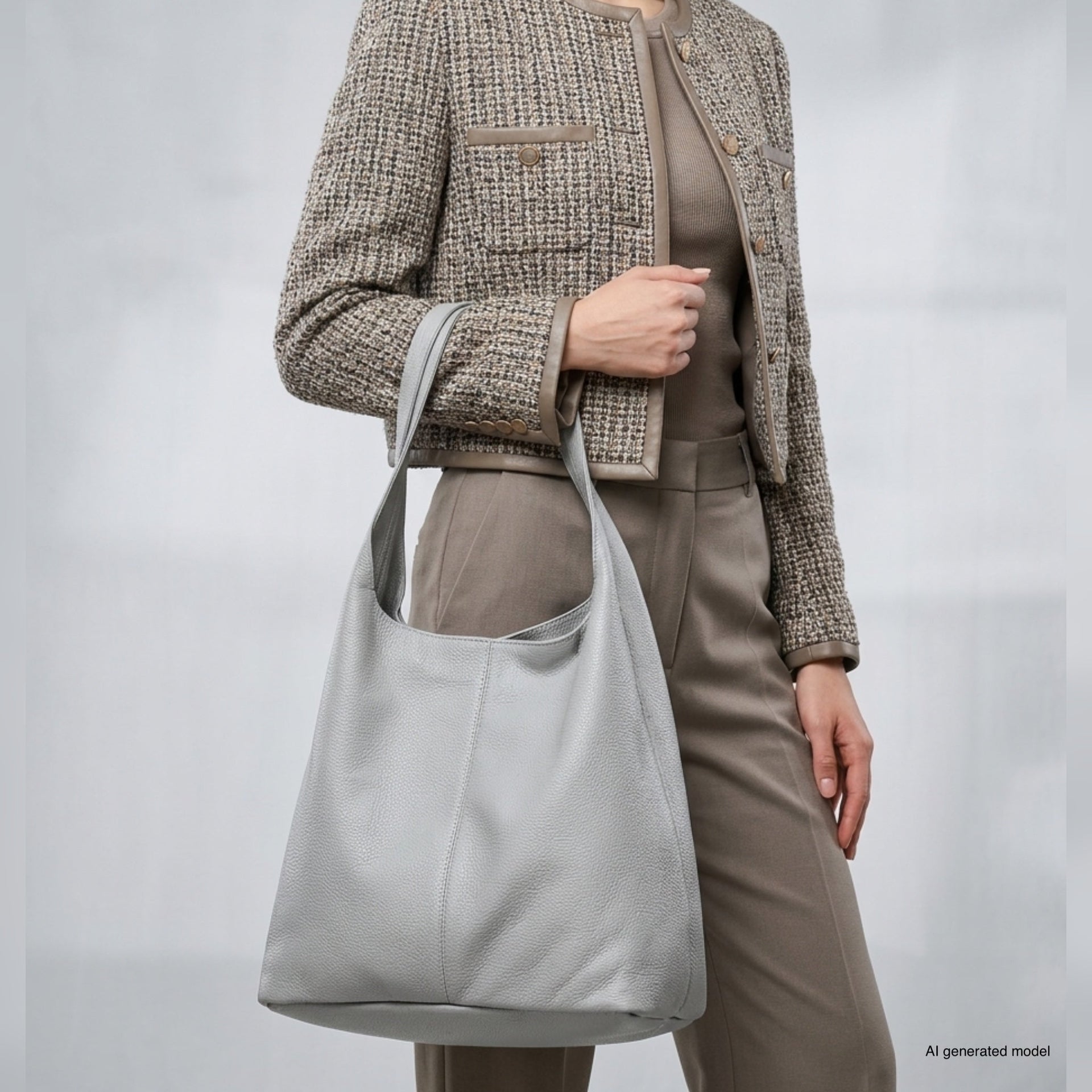 Large Italian Genuine Calf Leather Hobo Shoulder Bag