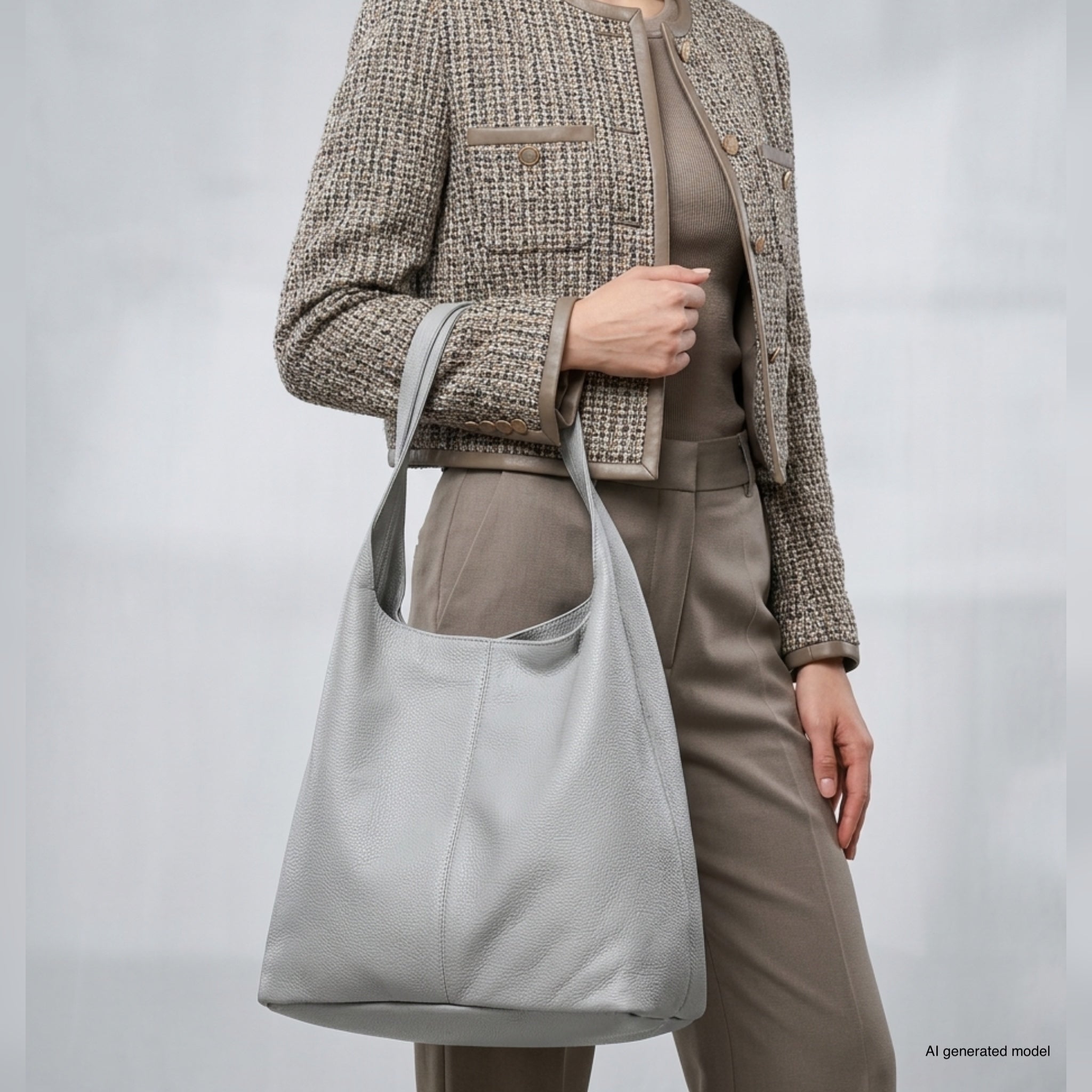 Large Italian Genuine Calf Leather Hobo Shoulder Bag