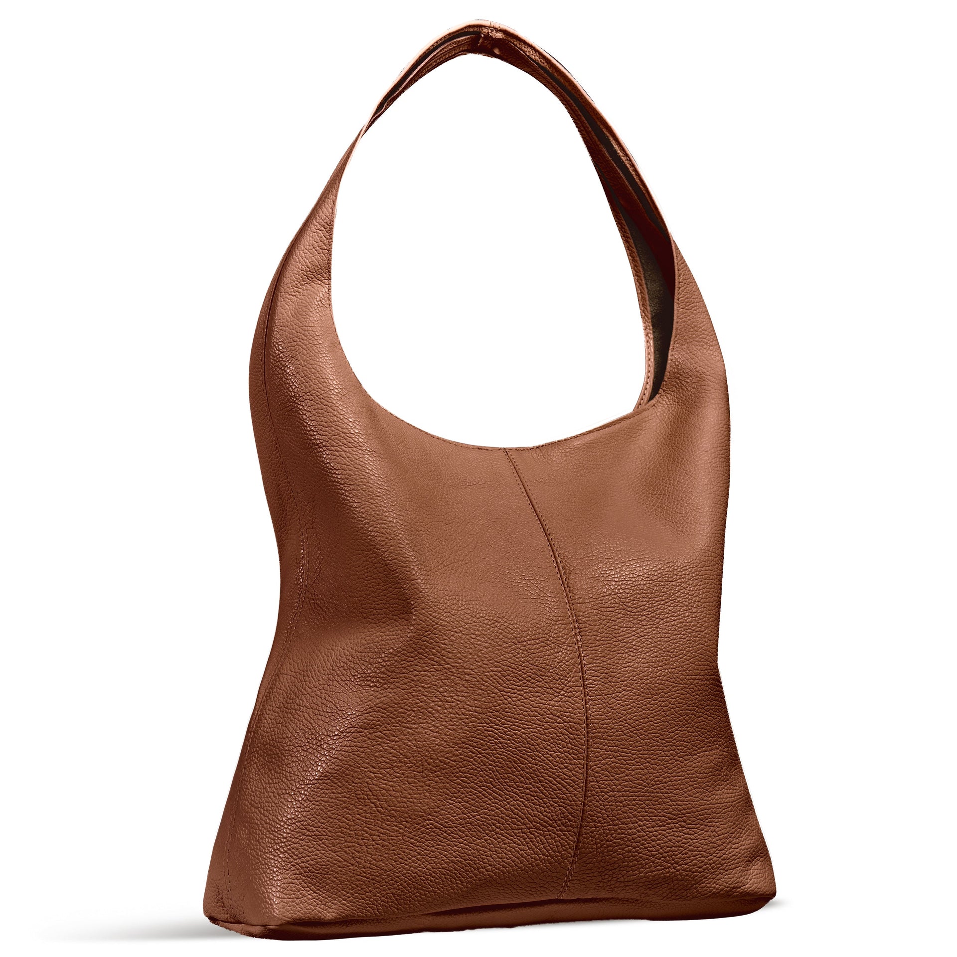 Large Italian genuine calf leather hobo bag in brown