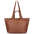 Minimalist Italian calf leather trapezoid tote bag with double handles and metal feet