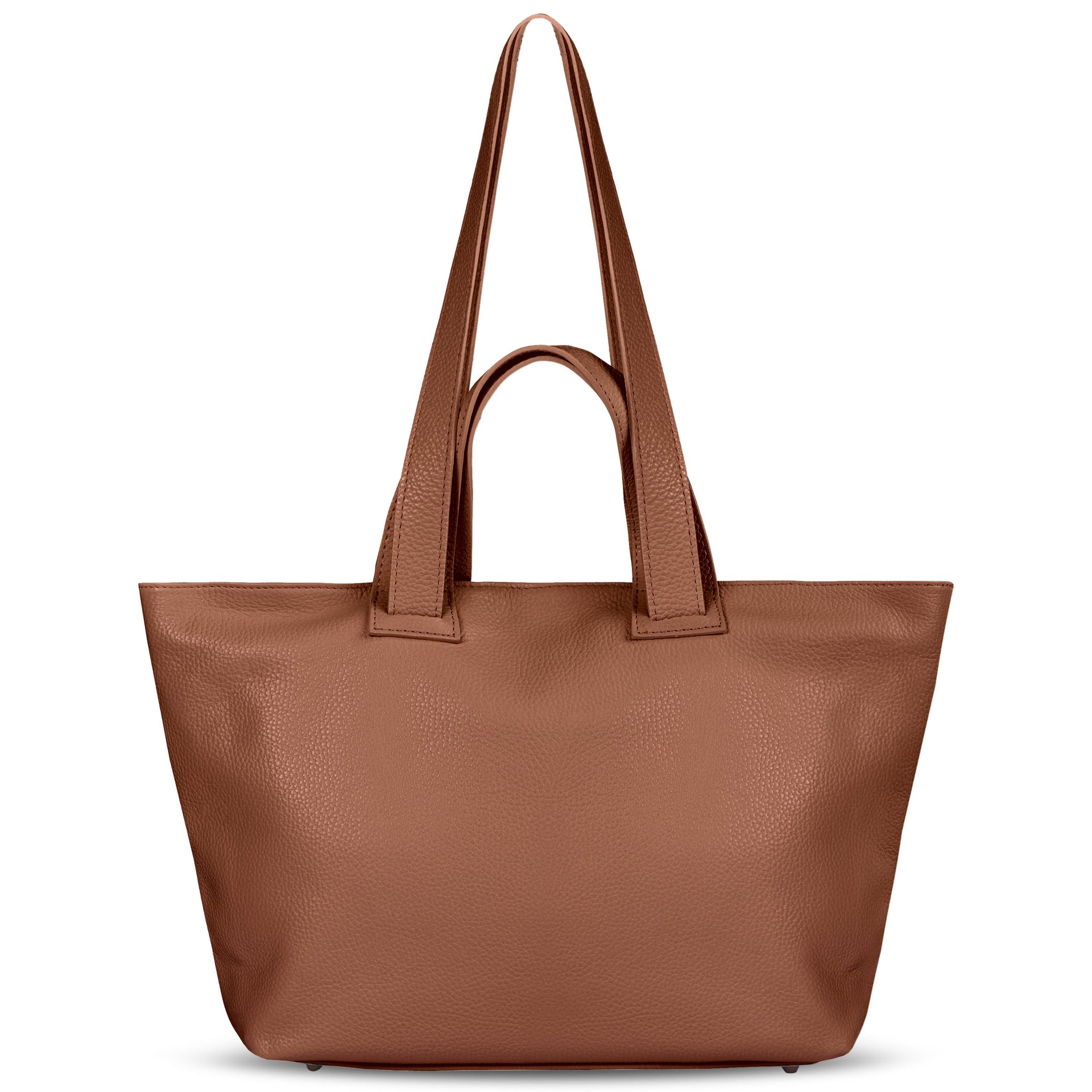 Minimalist Italian calf leather trapezoid tote bag with double handles and metal feet
