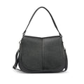 Structured Italian calf leather shoulder bag with top handle and magnetic flap.