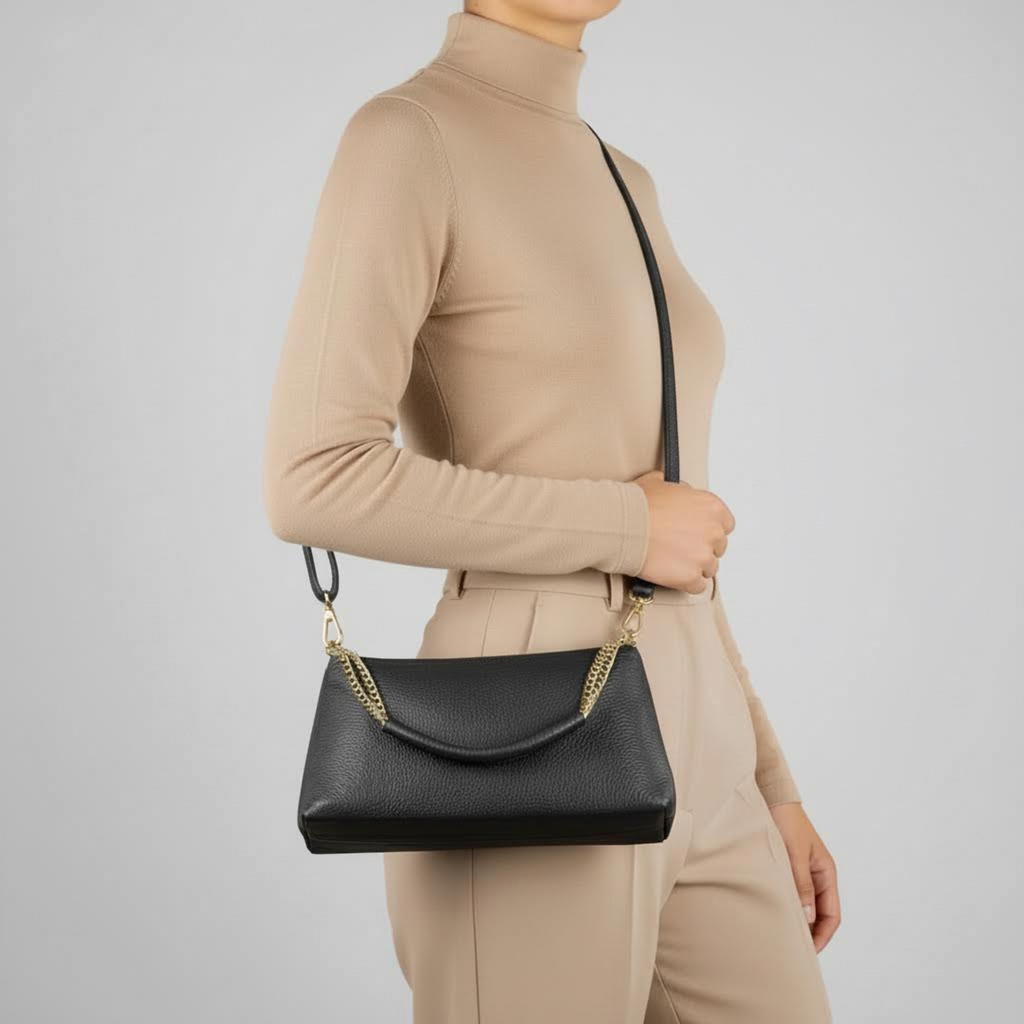 Italian Calf Leather Crossbody Bag – Medium Chain Handle Purse