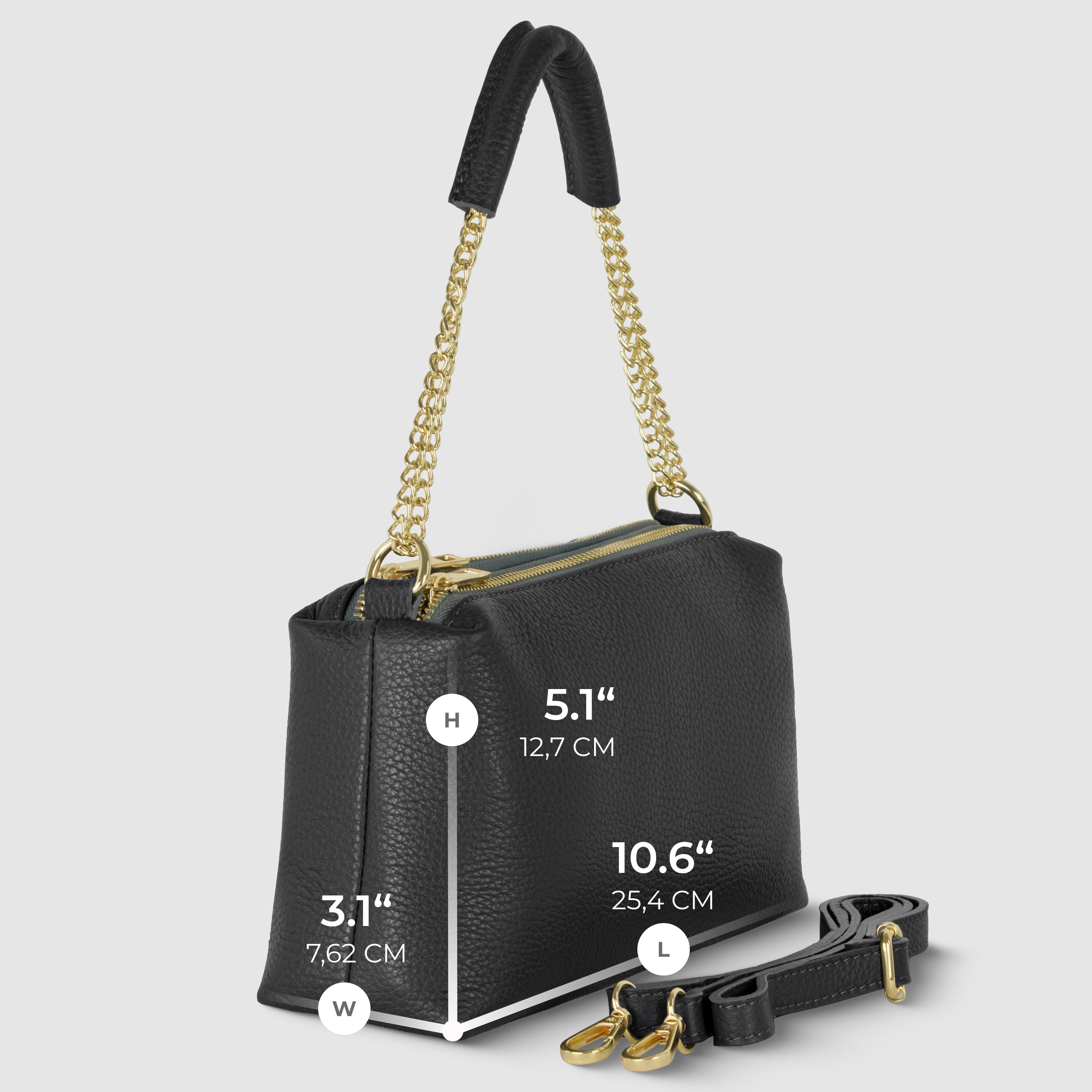 Italian Calf Leather Crossbody Bag – Medium Chain Handle Purse