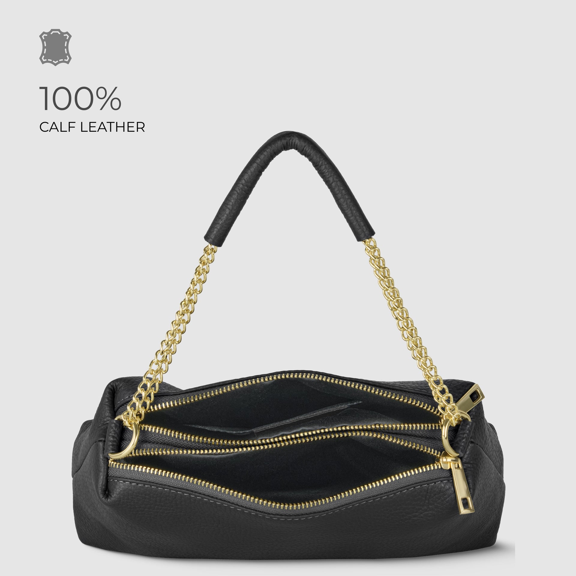 Italian Calf Leather Crossbody Bag – Medium Chain Handle Purse