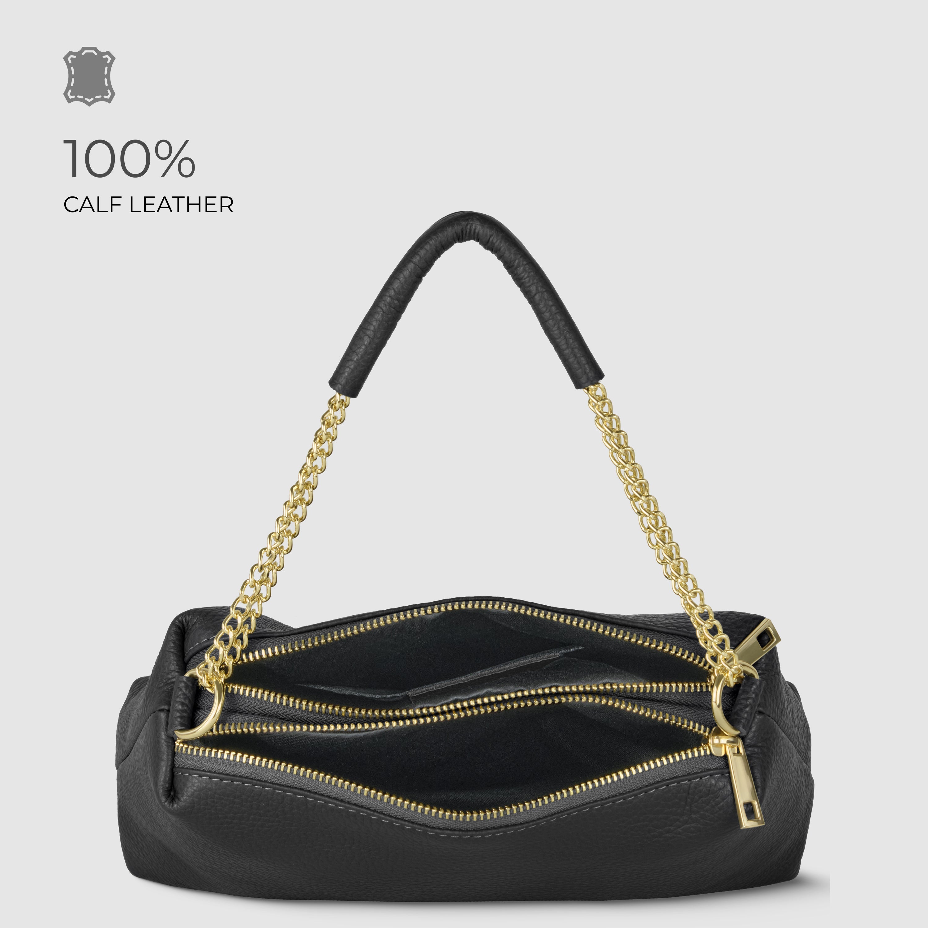 Italian Calf Leather Crossbody Bag – Medium Chain Handle Purse