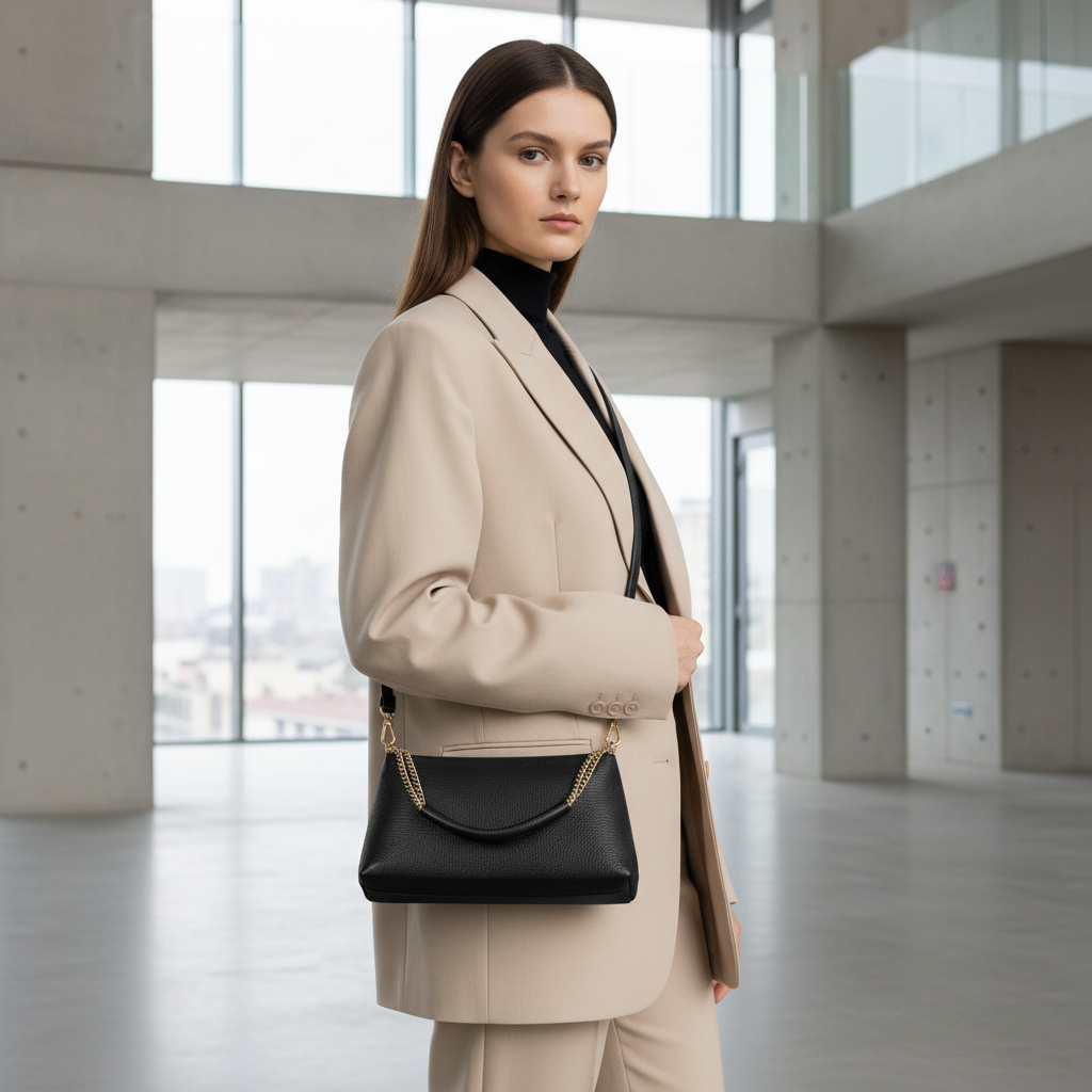 Italian Calf Leather Crossbody Bag – Medium Chain Handle Purse