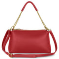 Medium Italian leather crossbody bag in solid color with chain handle and detachable strap.