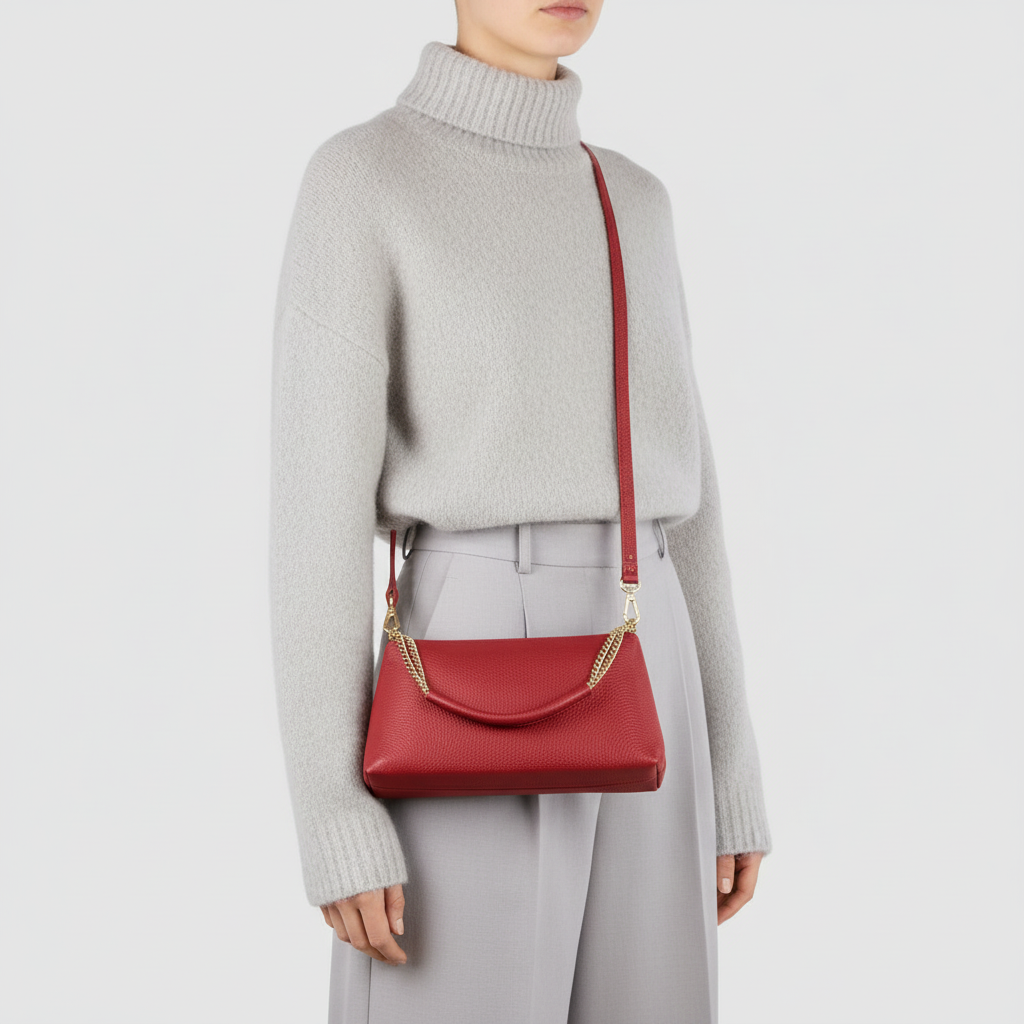 Italian Calf Leather Crossbody Bag – Medium Chain Handle Purse