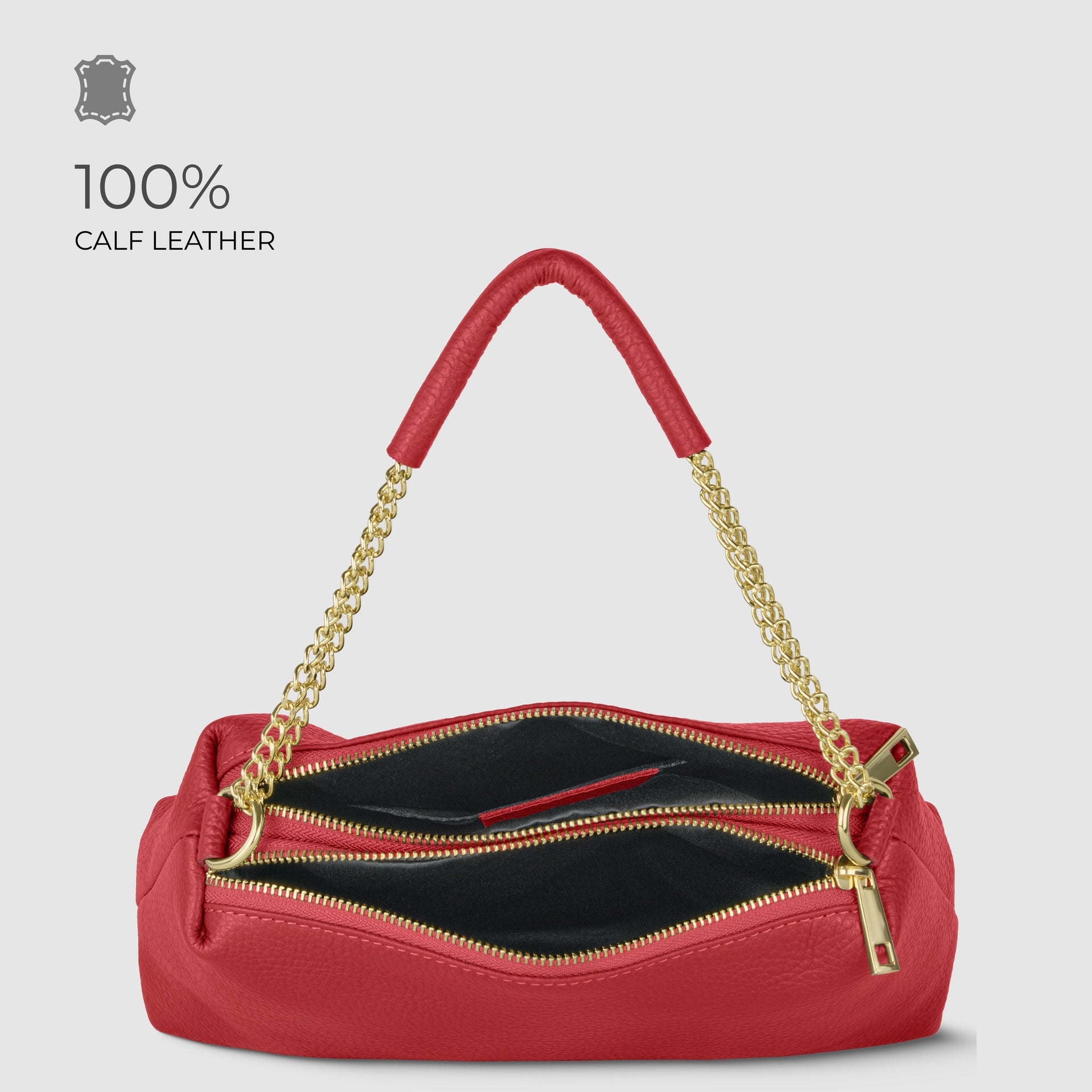 Italian Calf Leather Crossbody Bag – Medium Chain Handle Purse