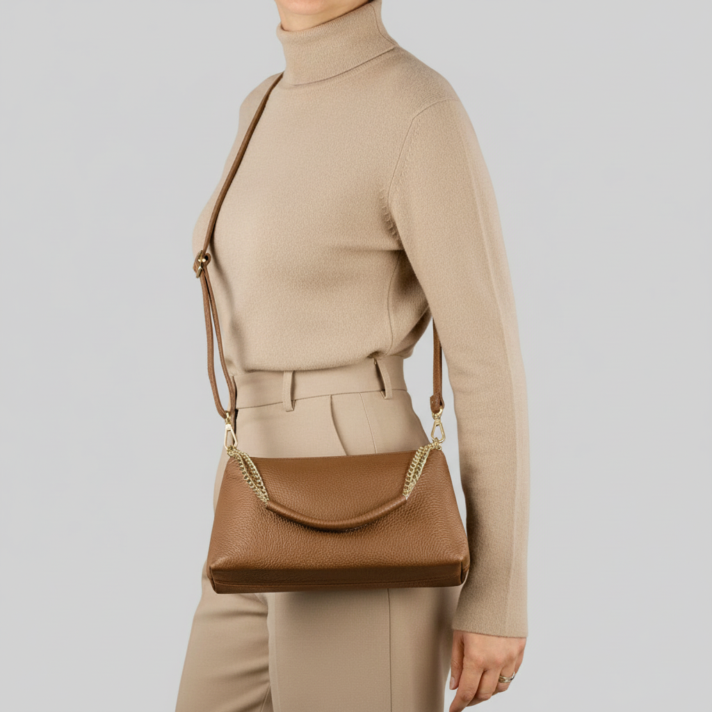 Italian Calf Leather Crossbody Bag – Medium Chain Handle Purse