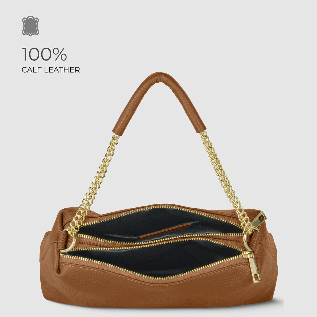 Italian Calf Leather Crossbody Bag – Medium Chain Handle Purse