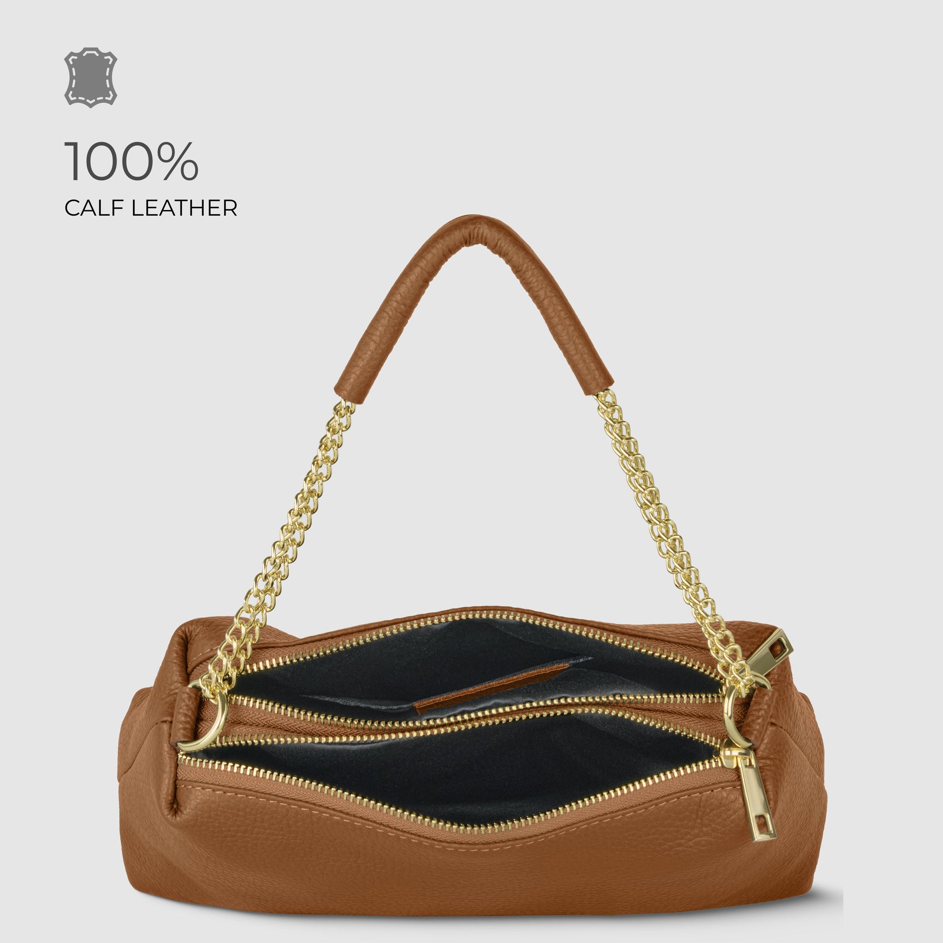 Italian Calf Leather Crossbody Bag – Medium Chain Handle Purse