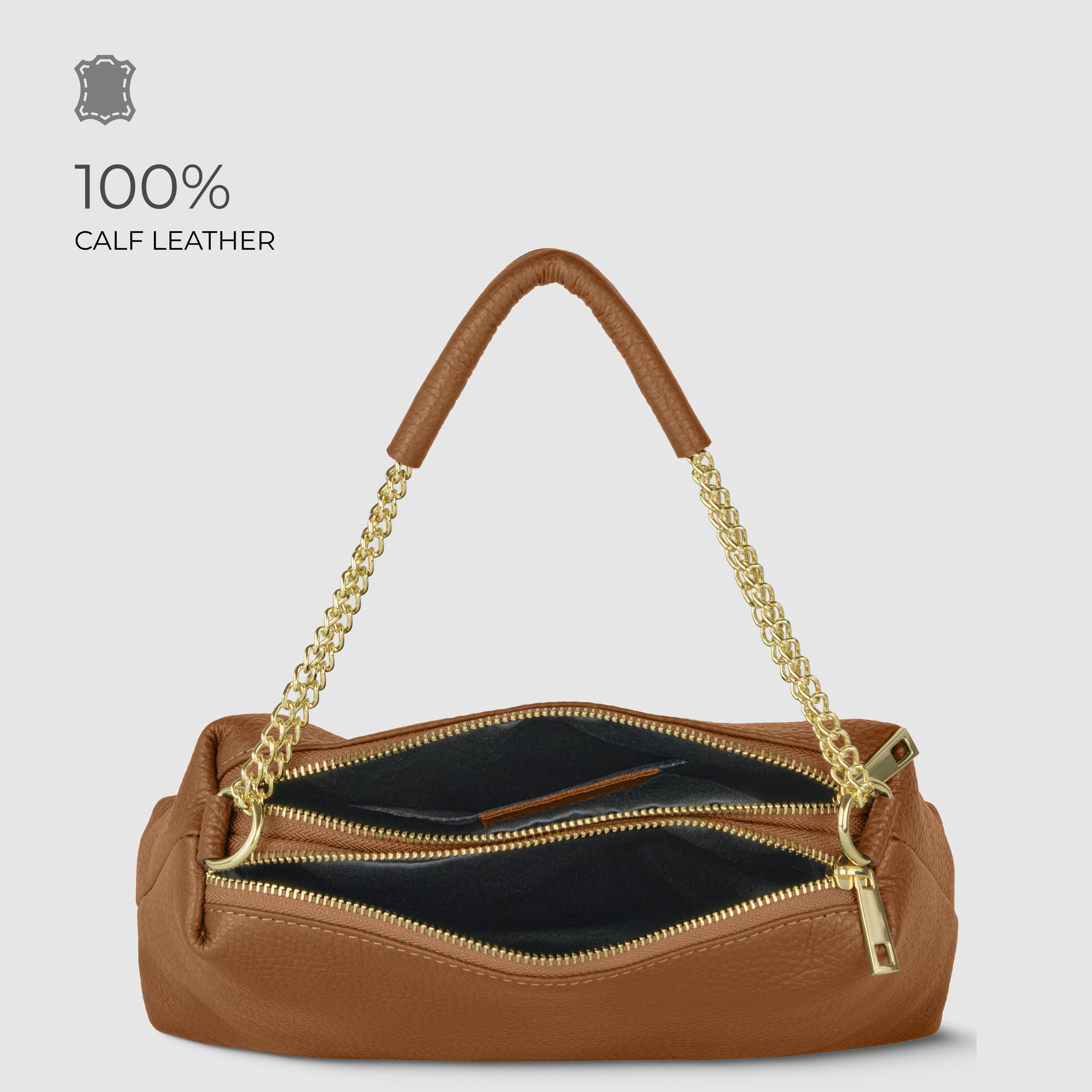 Italian Calf Leather Crossbody Bag – Medium Chain Handle Purse