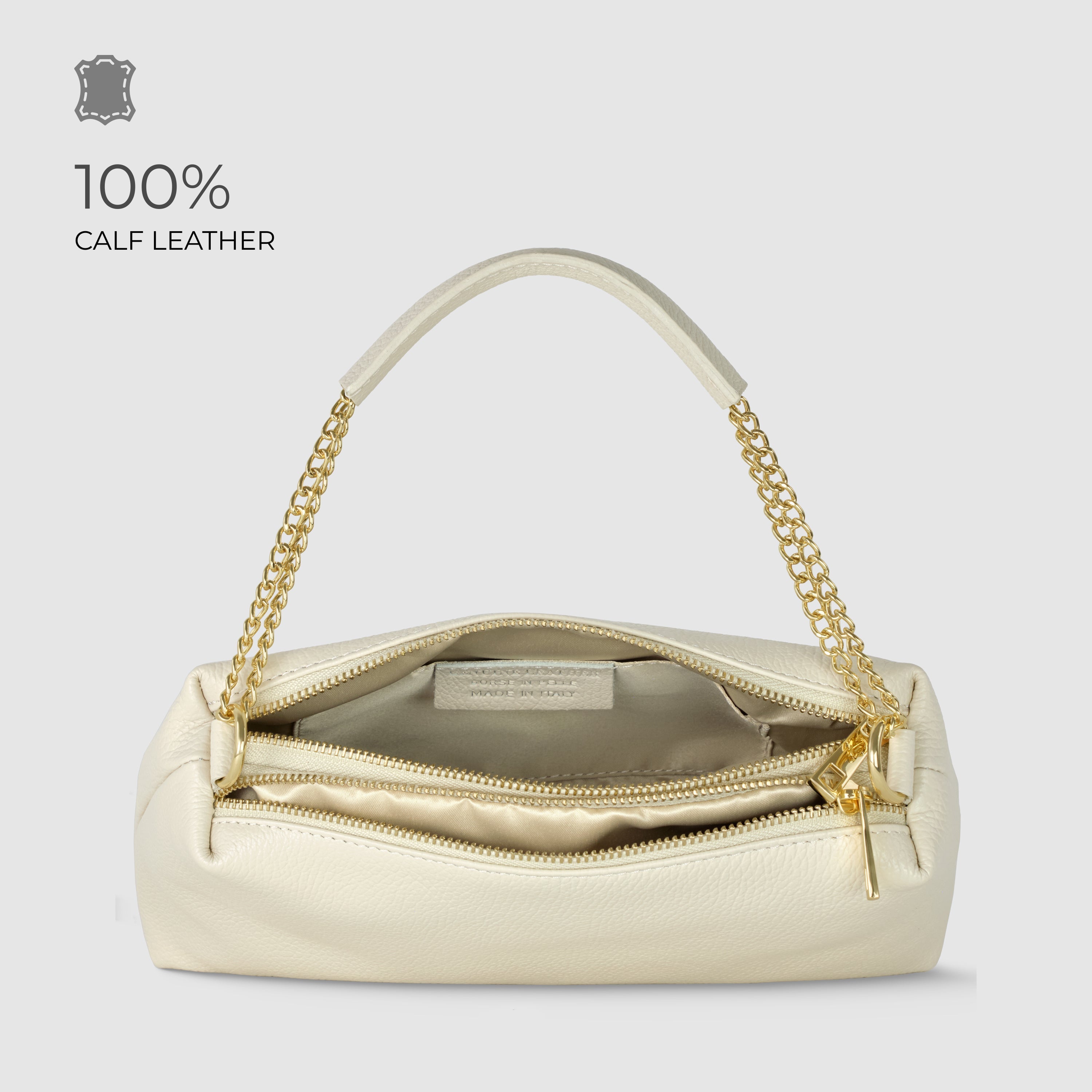 Italian Calf Leather Crossbody Bag – Medium Chain Handle Purse