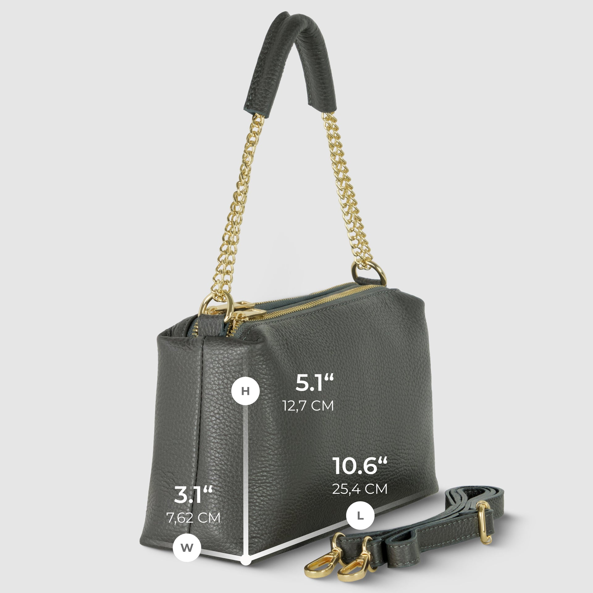 Italian Calf Leather Crossbody Bag – Medium Chain Handle Purse