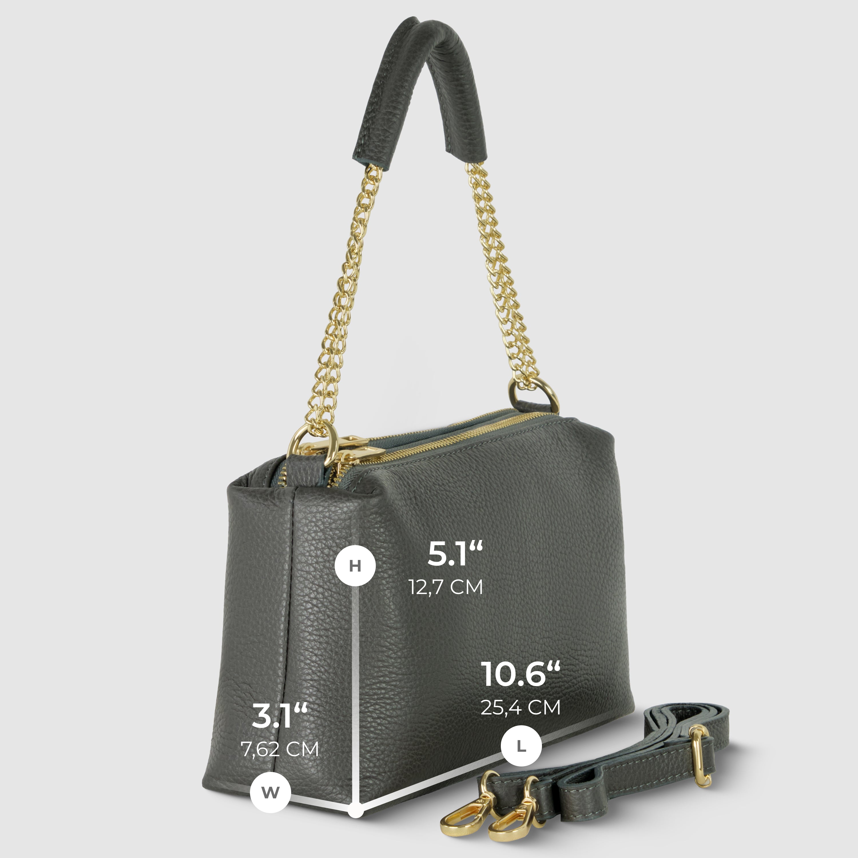 Italian Calf Leather Crossbody Bag – Medium Chain Handle Purse