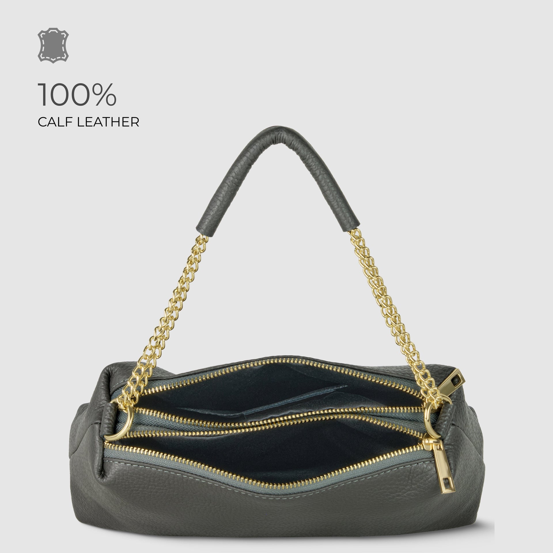 Italian Calf Leather Crossbody Bag – Medium Chain Handle Purse