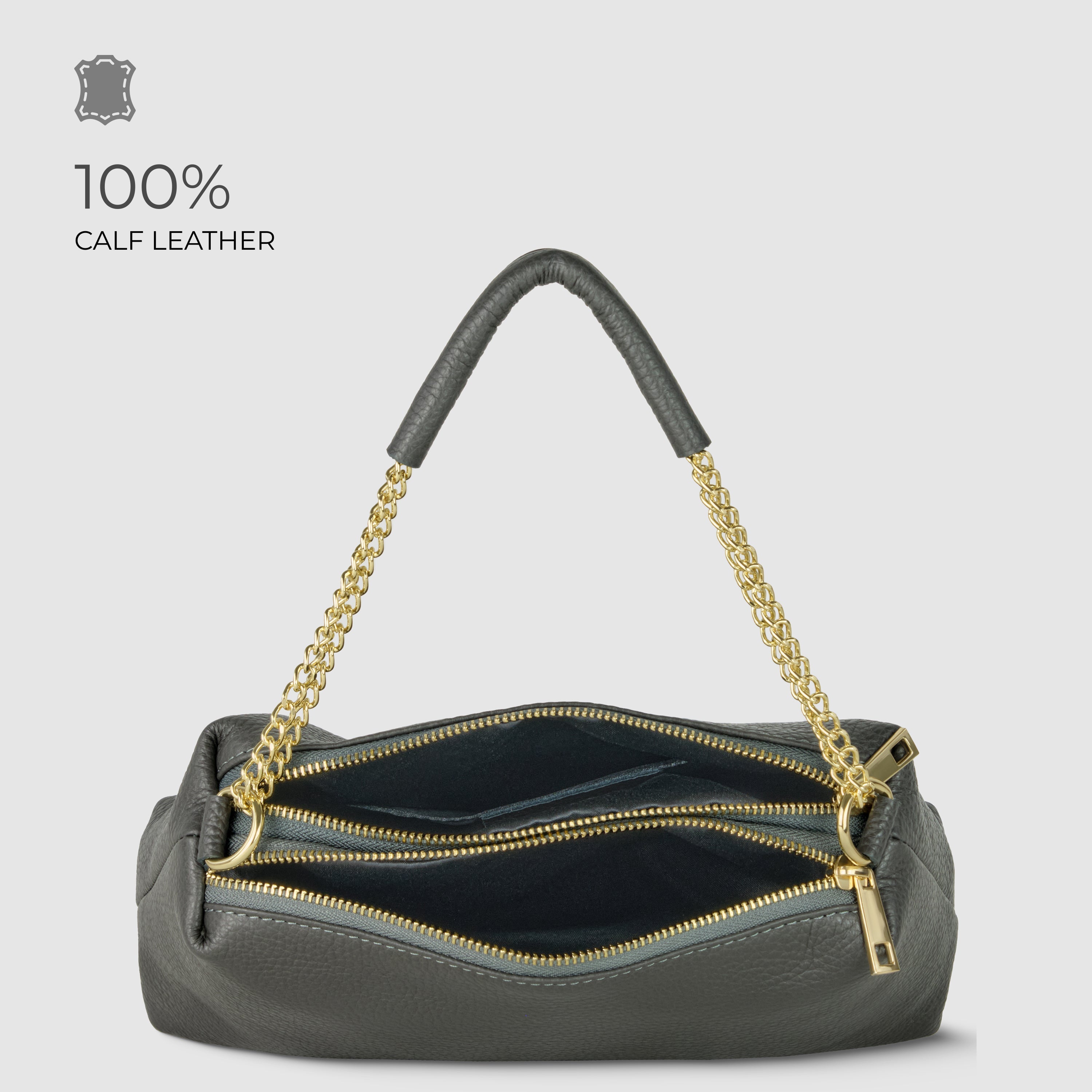Italian Calf Leather Crossbody Bag – Medium Chain Handle Purse